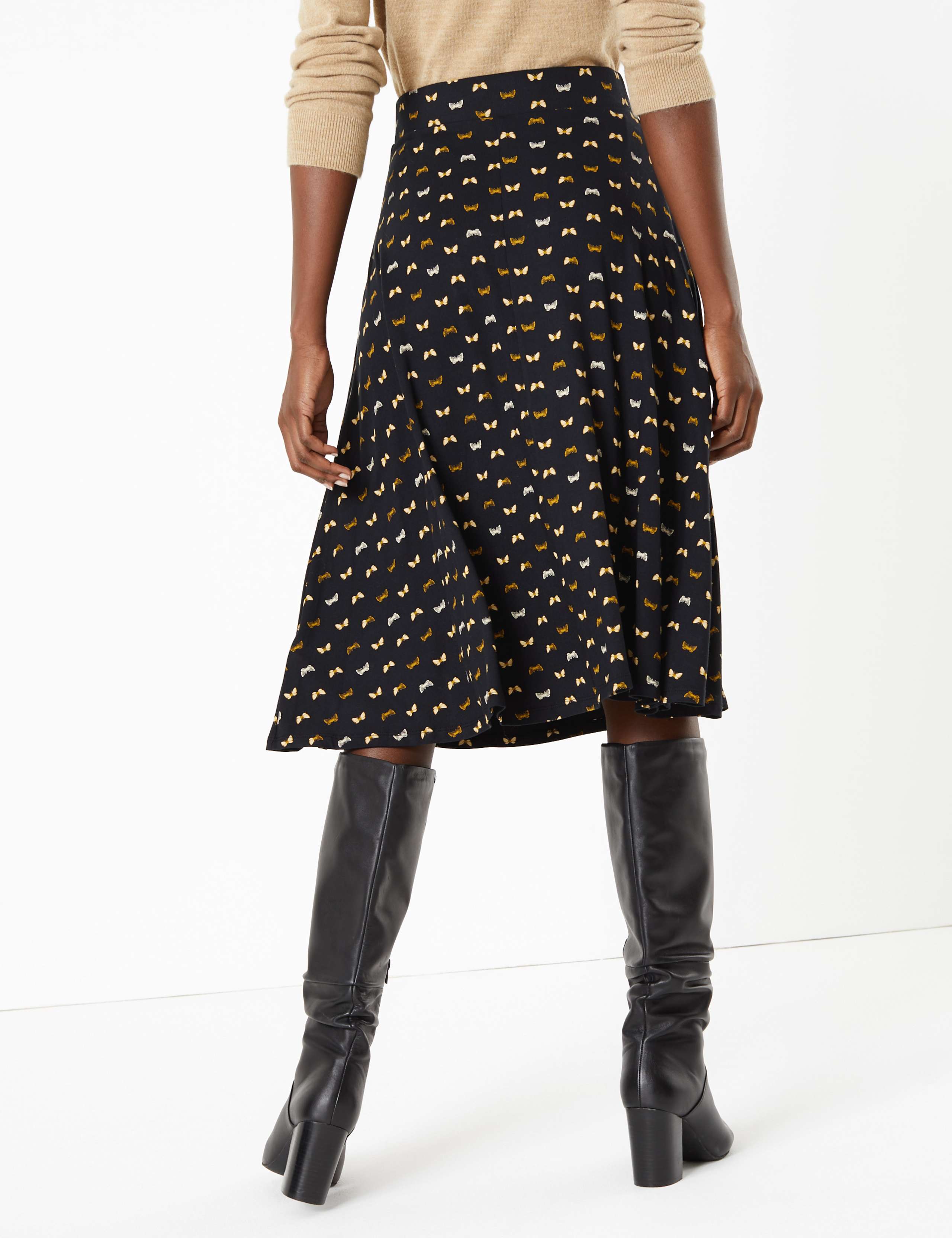 Jersey Butterfly Print Circle Midi Skirt 2 of 3