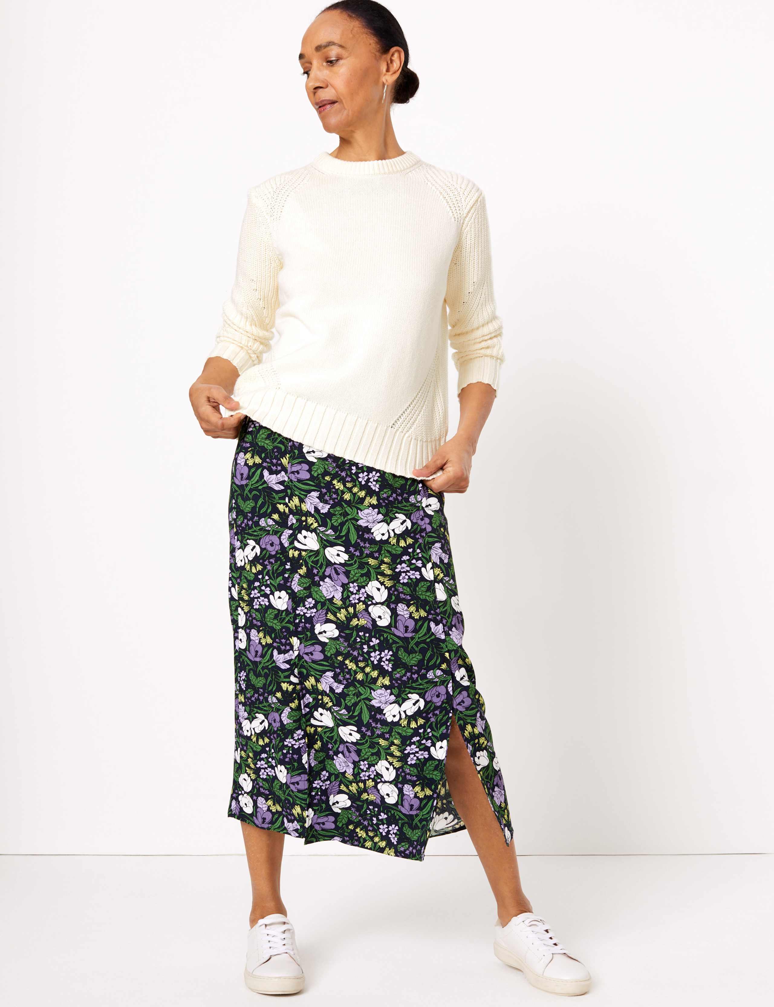 Floral Split Front Straight Midi Skirt 1 of 3