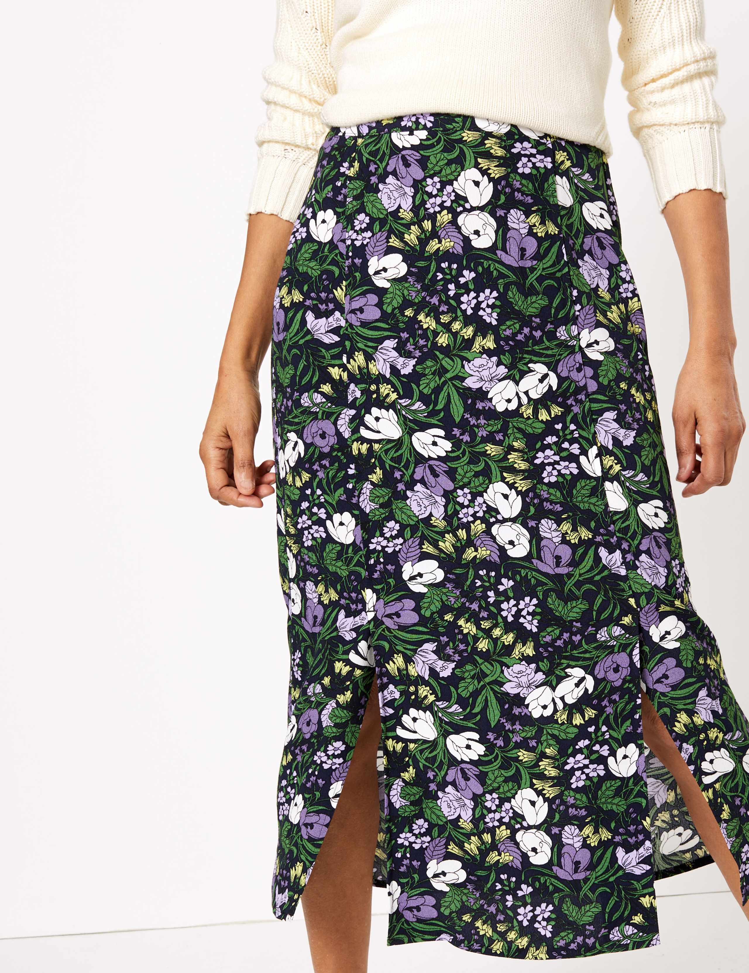 Floral Split Front Straight Midi Skirt 2 of 3