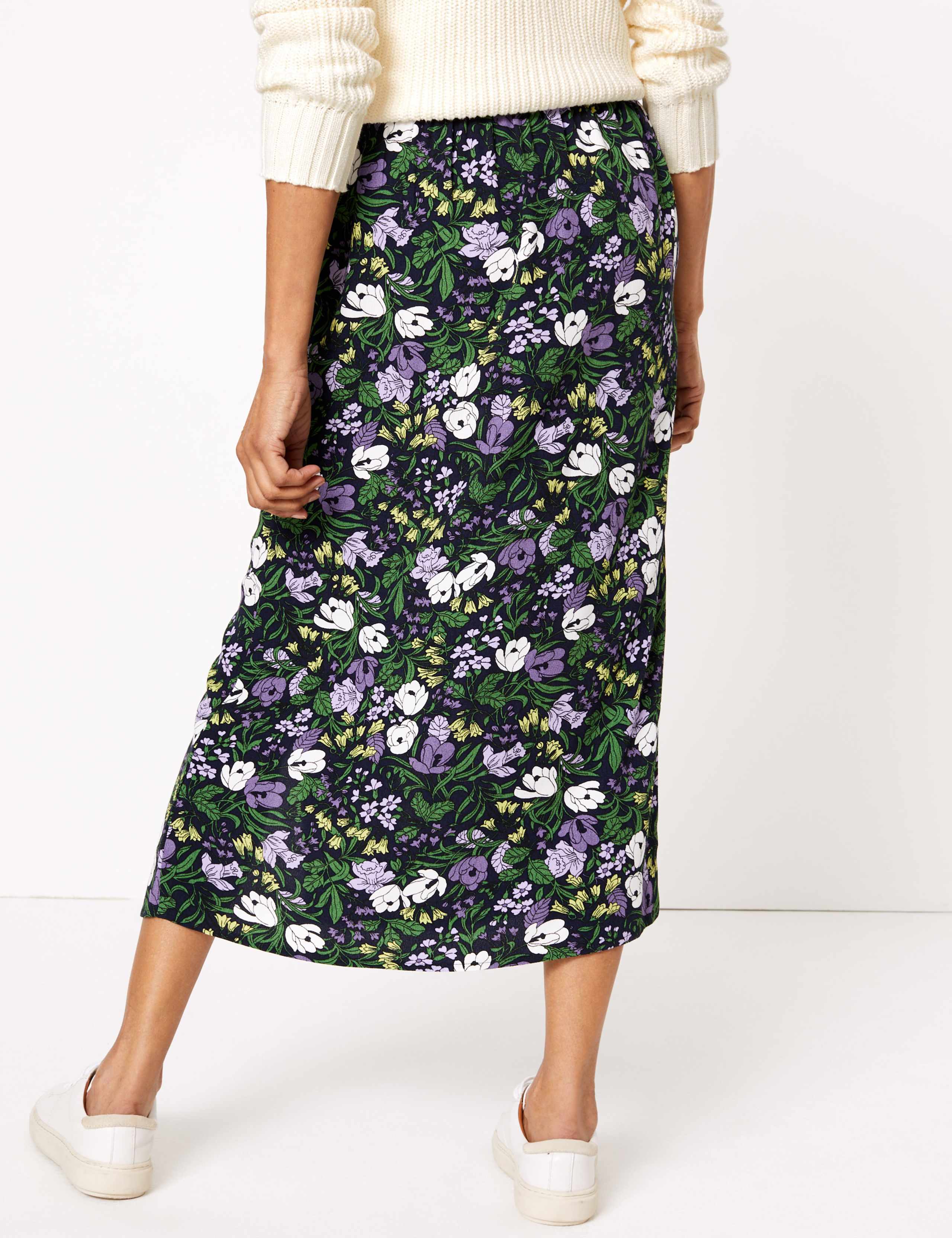 Floral Split Front Straight Midi Skirt 3 of 3