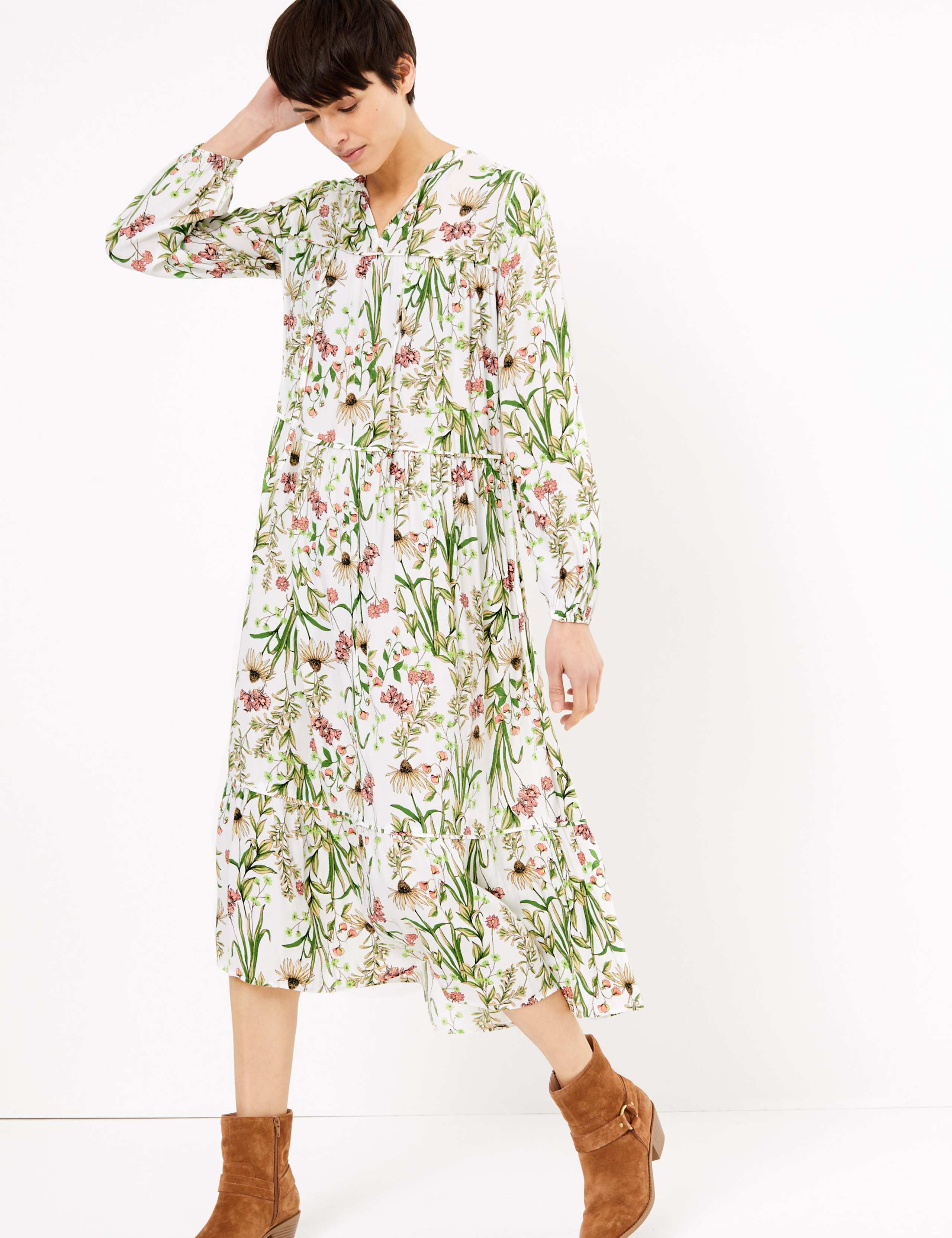 Floral High Neck Midaxi Relaxed Dress 3 of 5