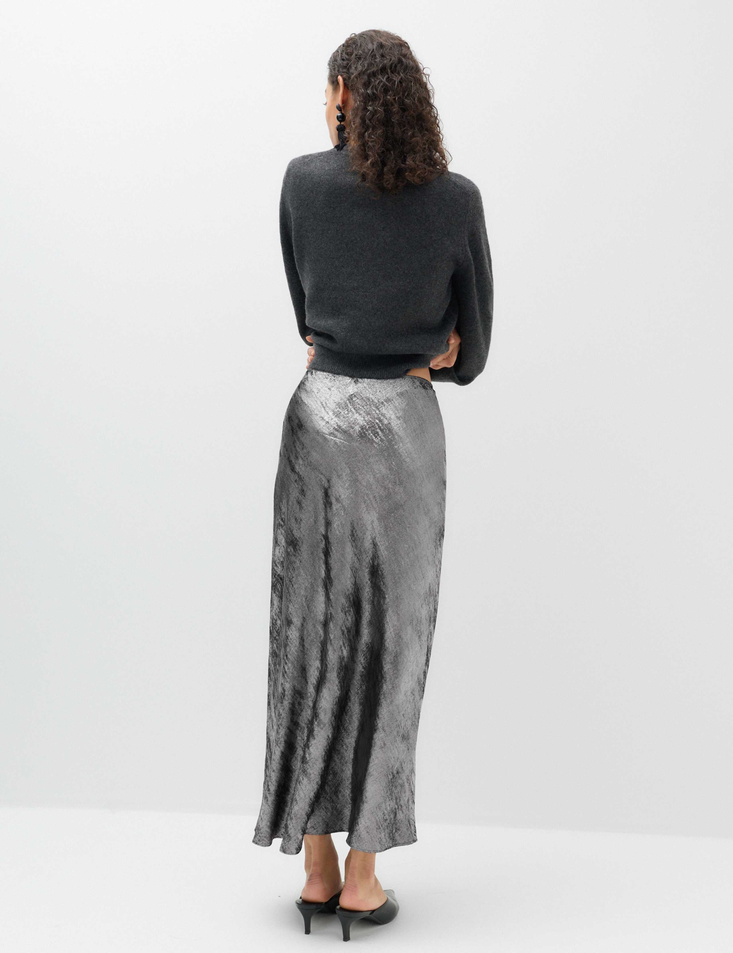 Satin Metallic Midi Slip Skirt 4 of 5