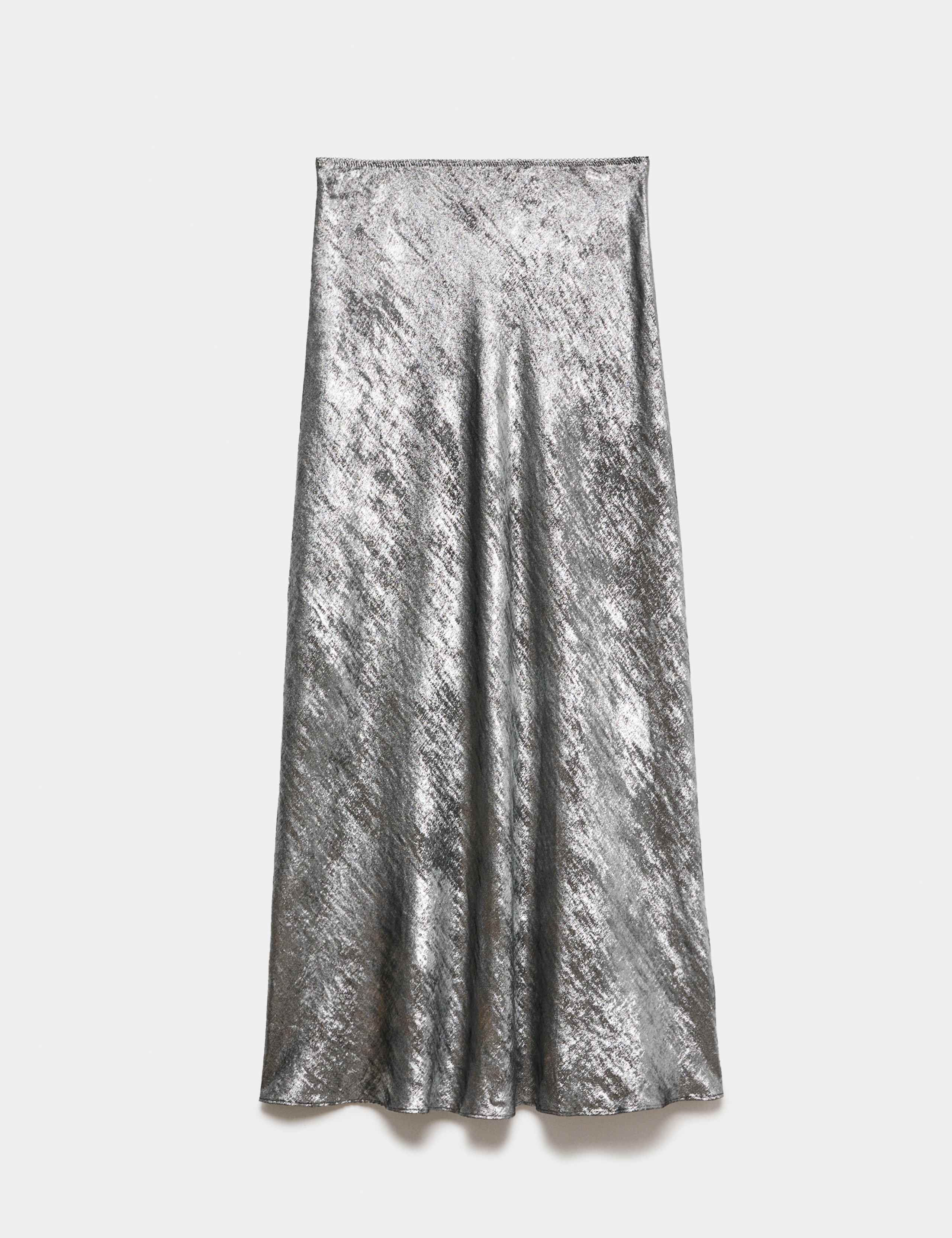 Satin Metallic Midi Slip Skirt 2 of 5