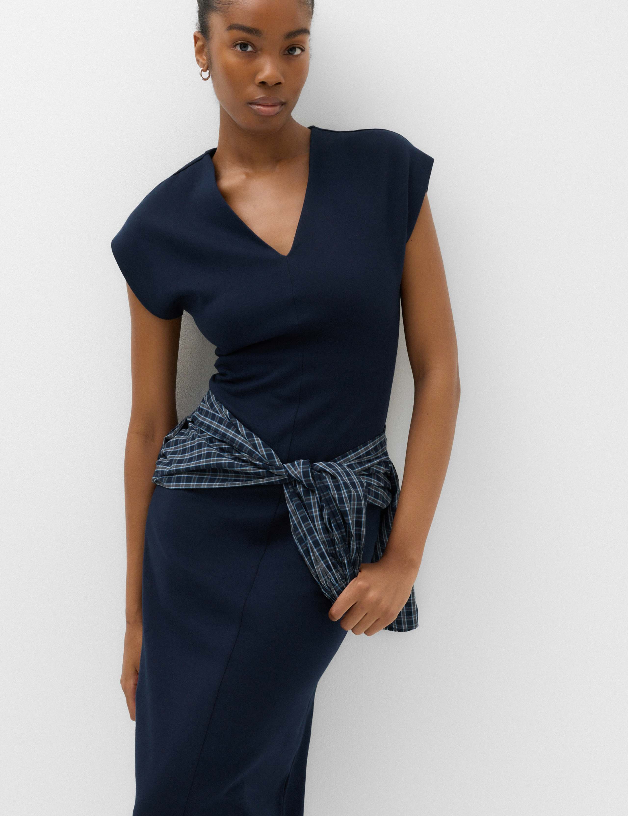 Cotton Rich V-Neck Midi Column Dress 3 of 6