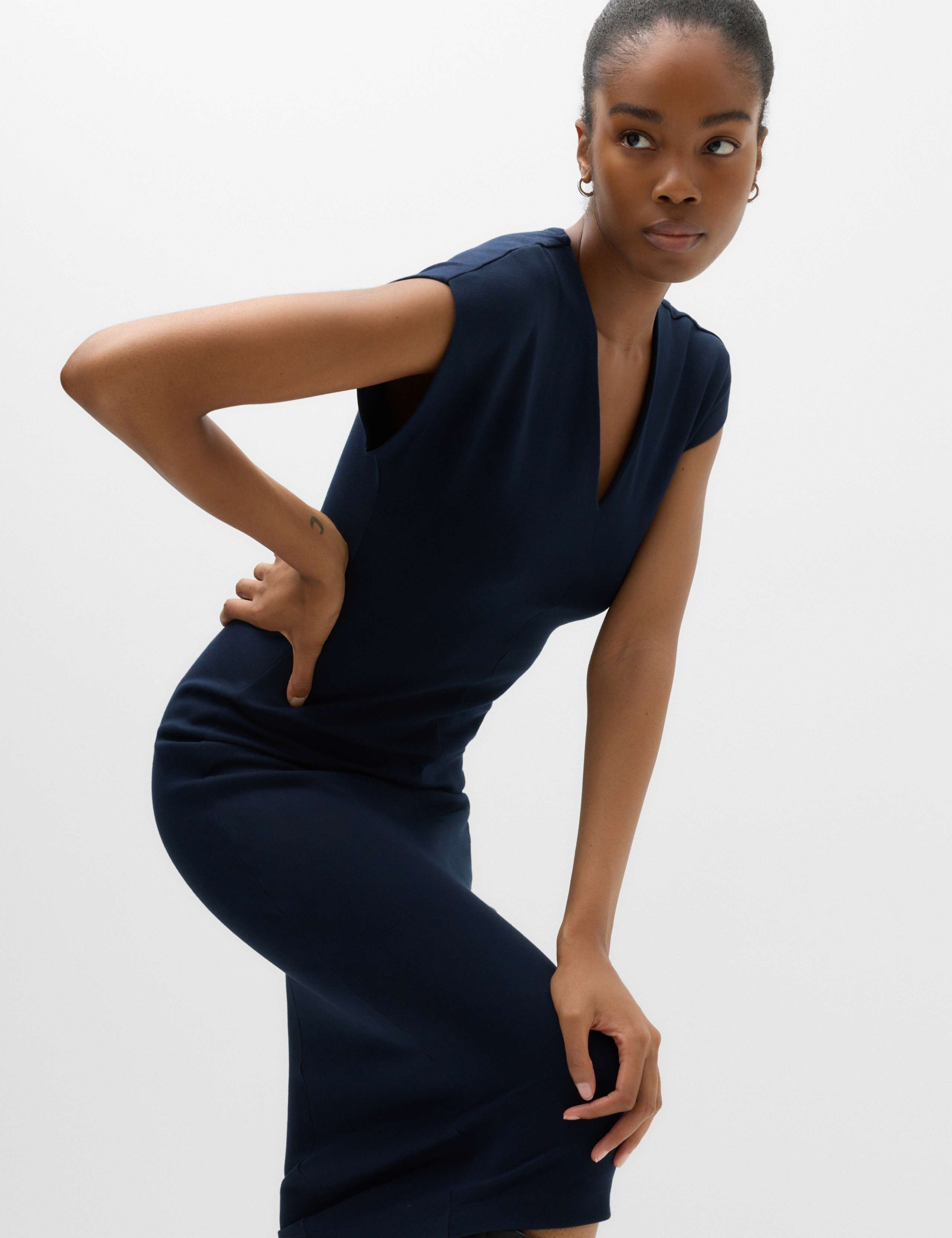 Cotton Rich V-Neck Midi Column Dress 6 of 6