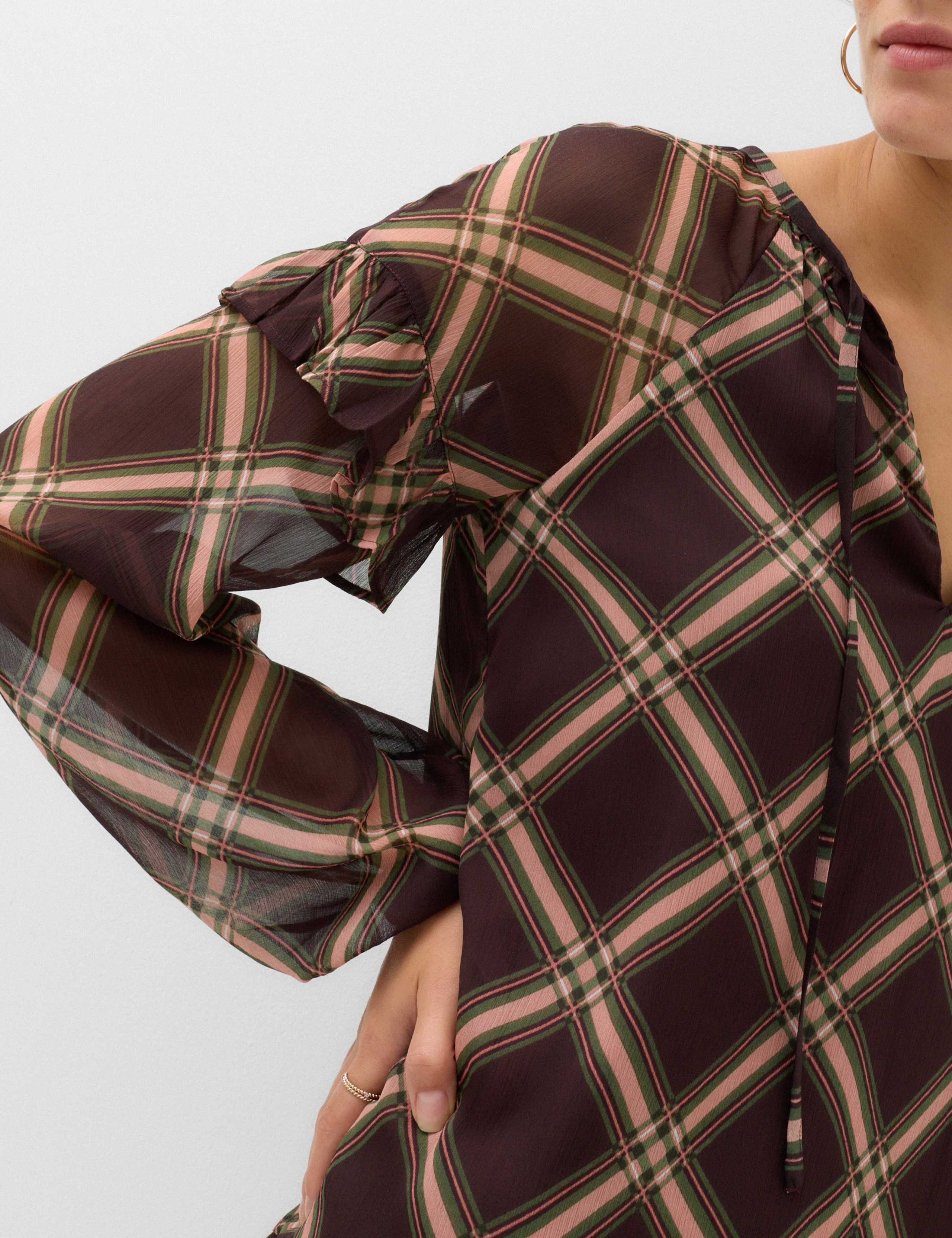Chiffon Checked Tie Neck Mini Drop Waist Dress 6 of 6