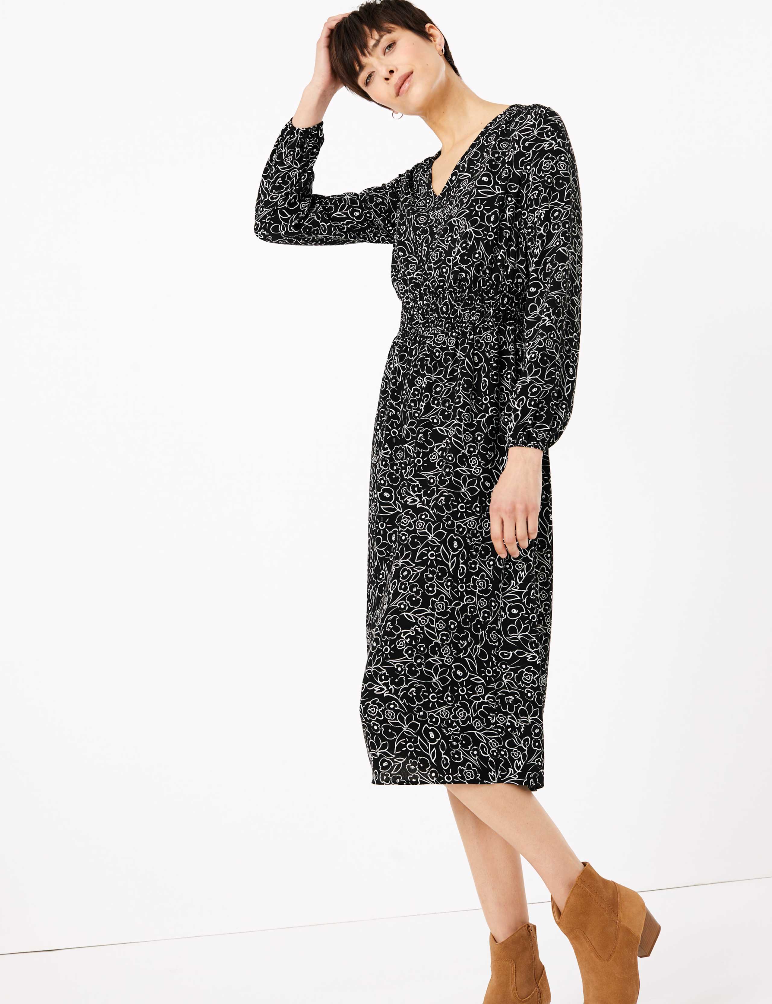 Floral Print Waisted Midi Dress 4 of 5