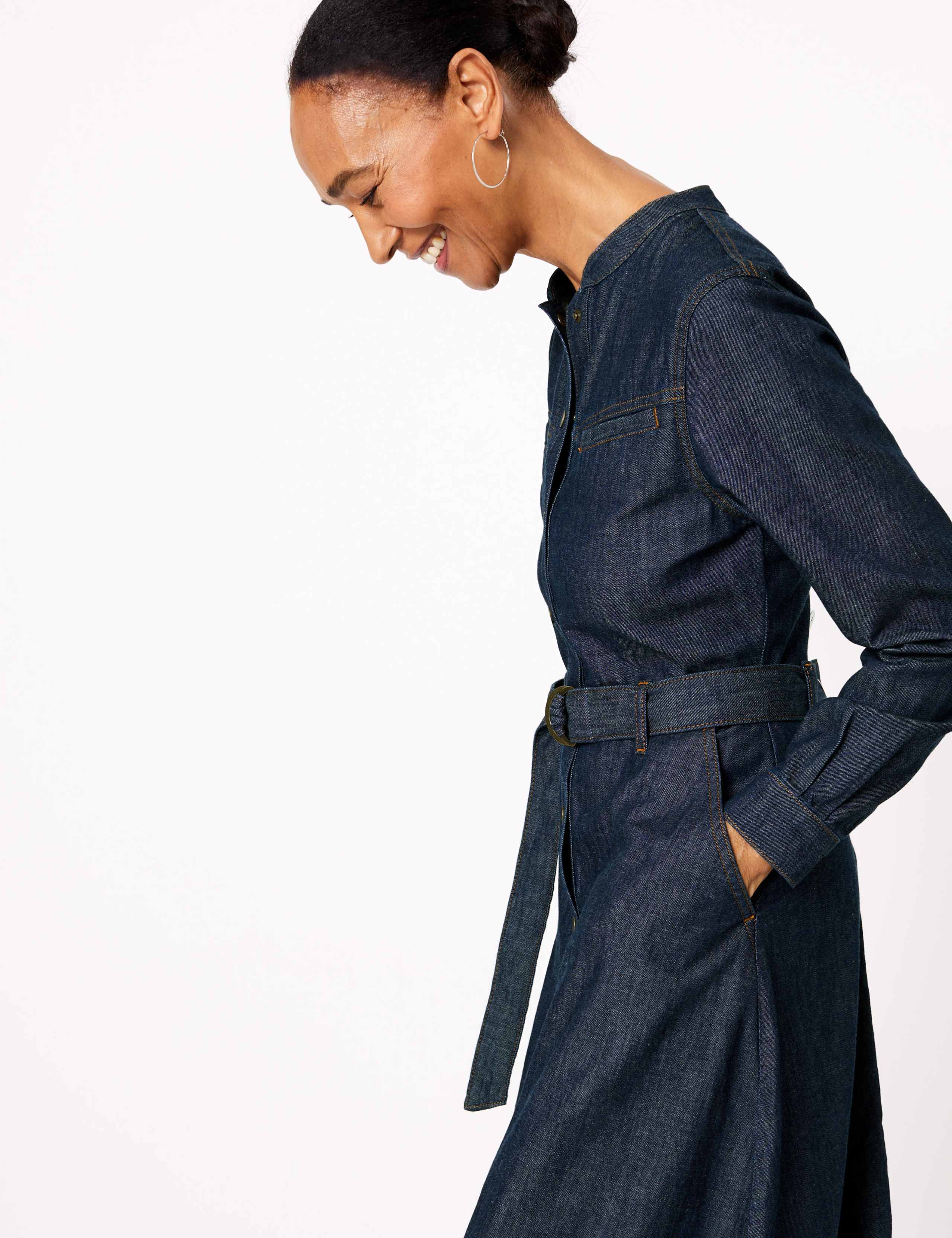 Denim Belted Midi Shirt Dress 3 of 4