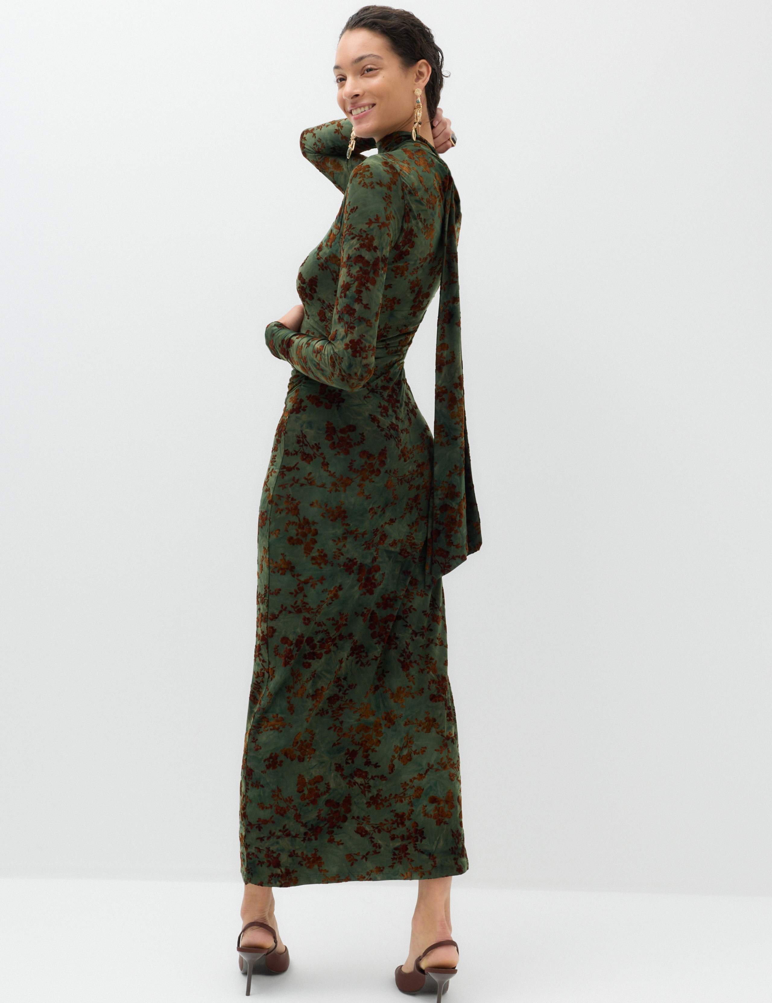 Floral Scarf Detail Midi Column Dress 3 of 6
