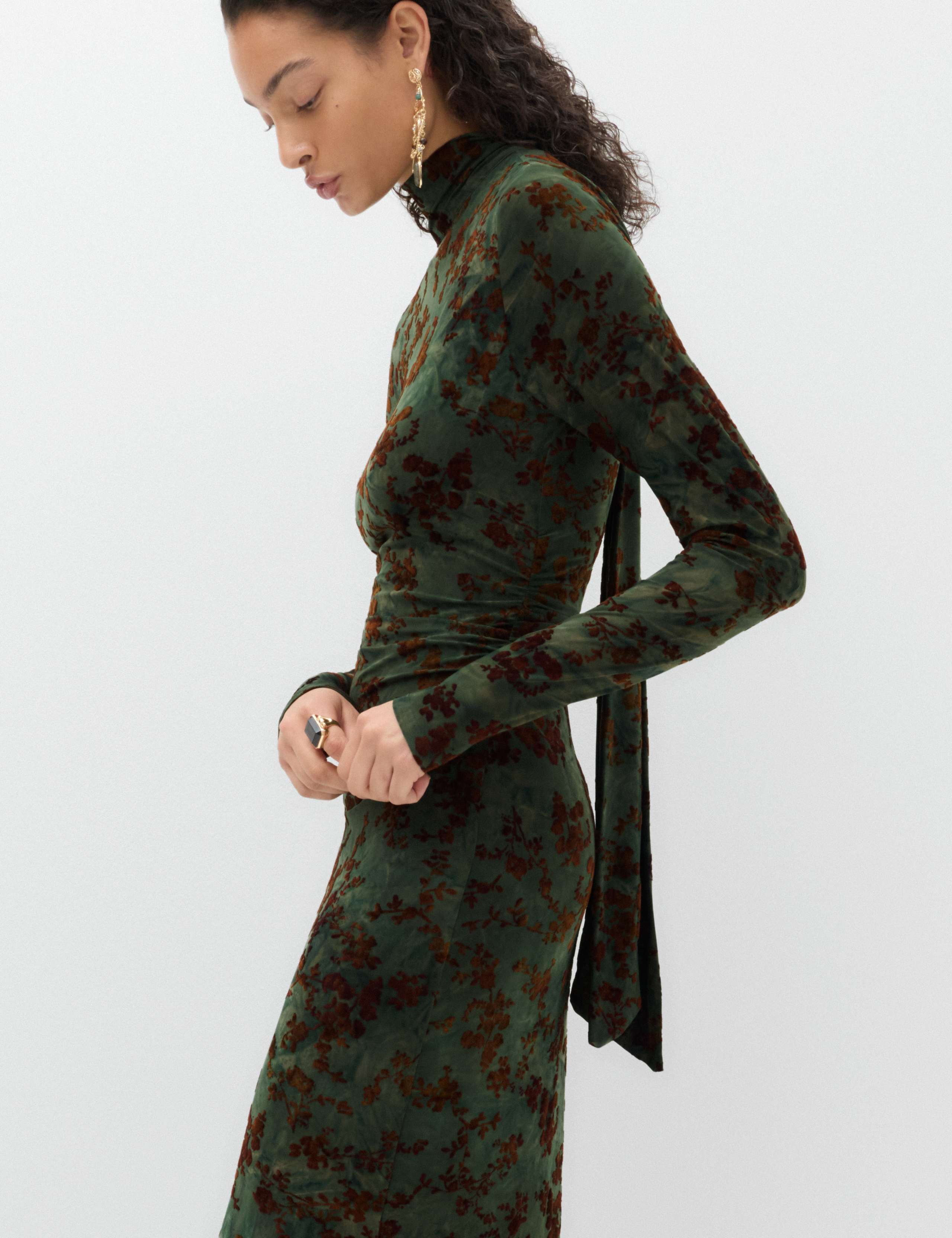 Floral Scarf Detail Midi Column Dress 5 of 6