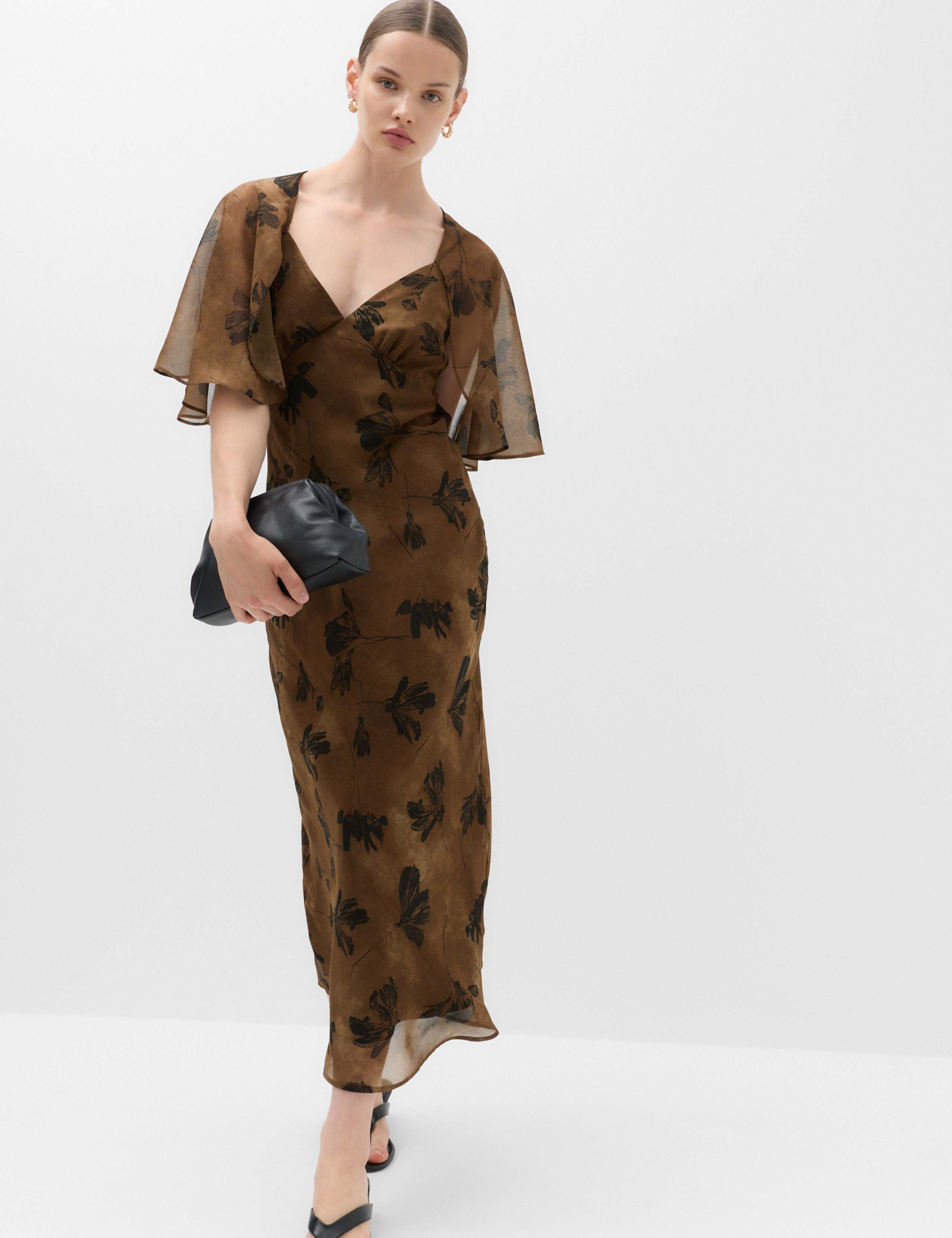Floral Cape V-Neck Maxi Tea Dress 1 of 6