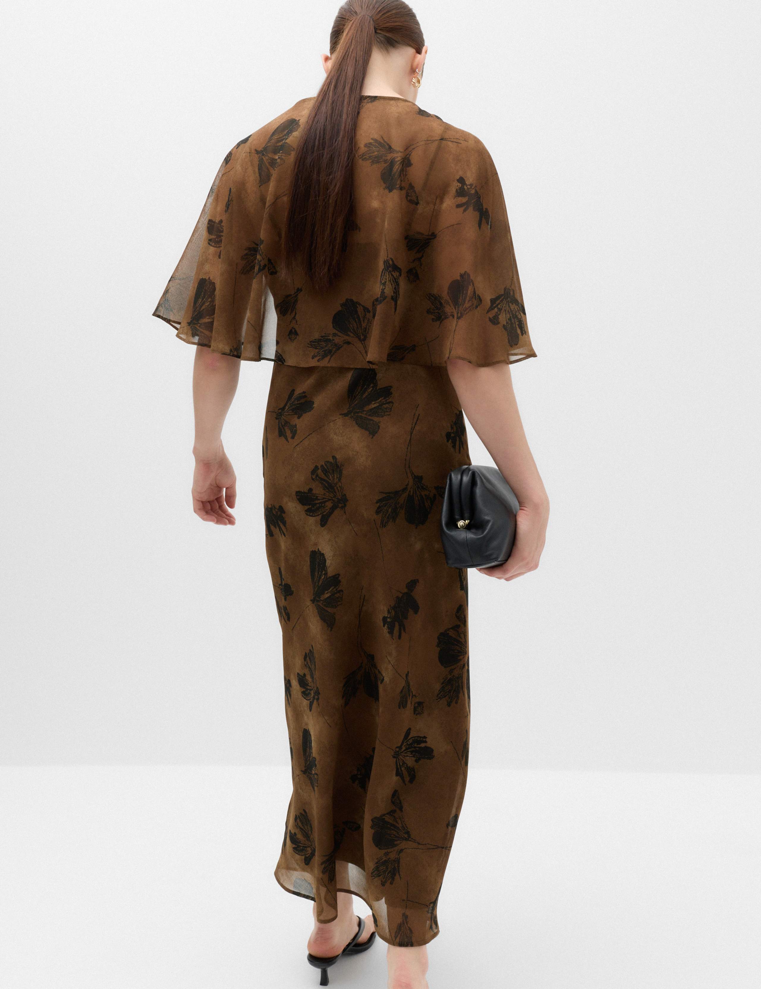 Floral Cape V-Neck Maxi Tea Dress 5 of 6
