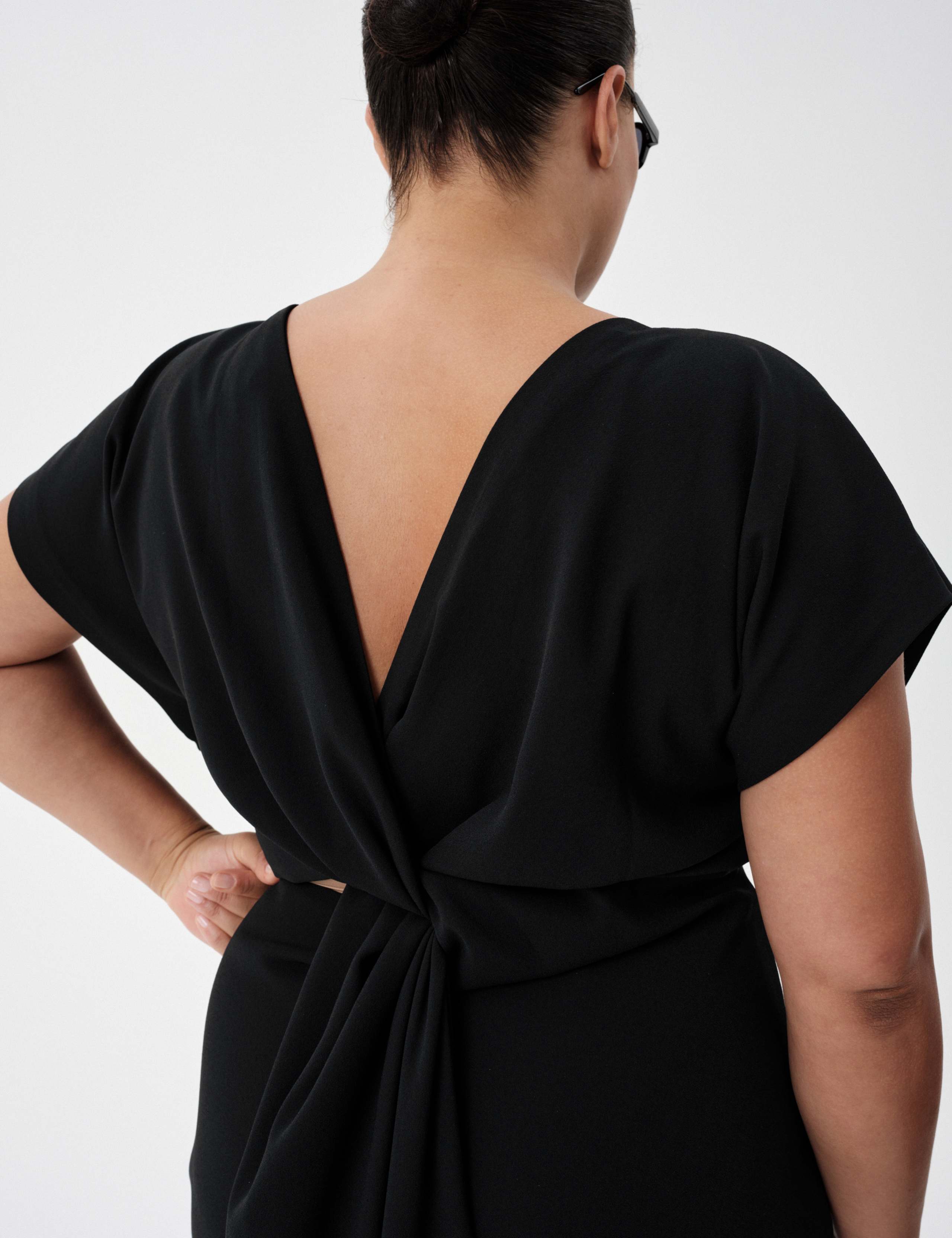 Satin V-Neck Trail Midi Shift Dress 5 of 7