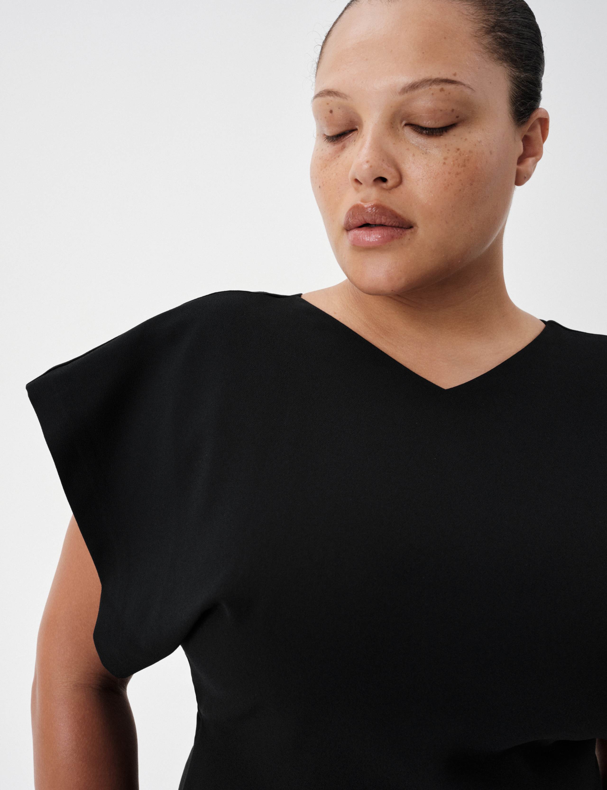 Satin V-Neck Trail Midi Shift Dress 6 of 7
