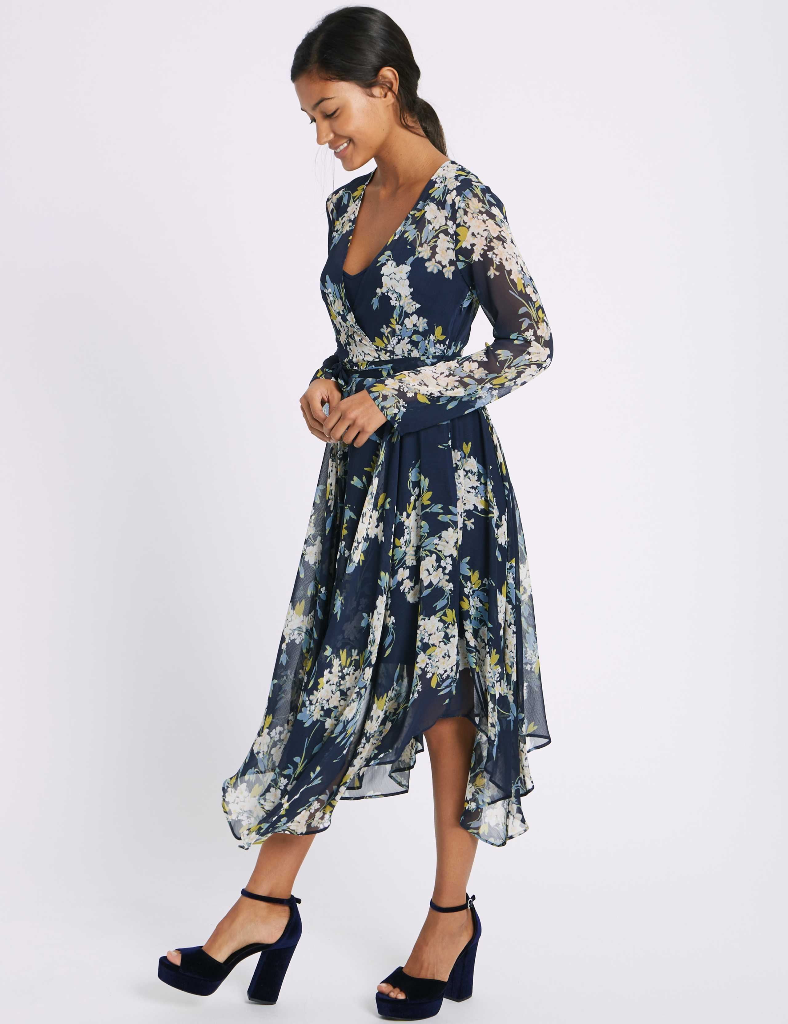 Floral Print Hanky Hem Midi Dress 1 of 5