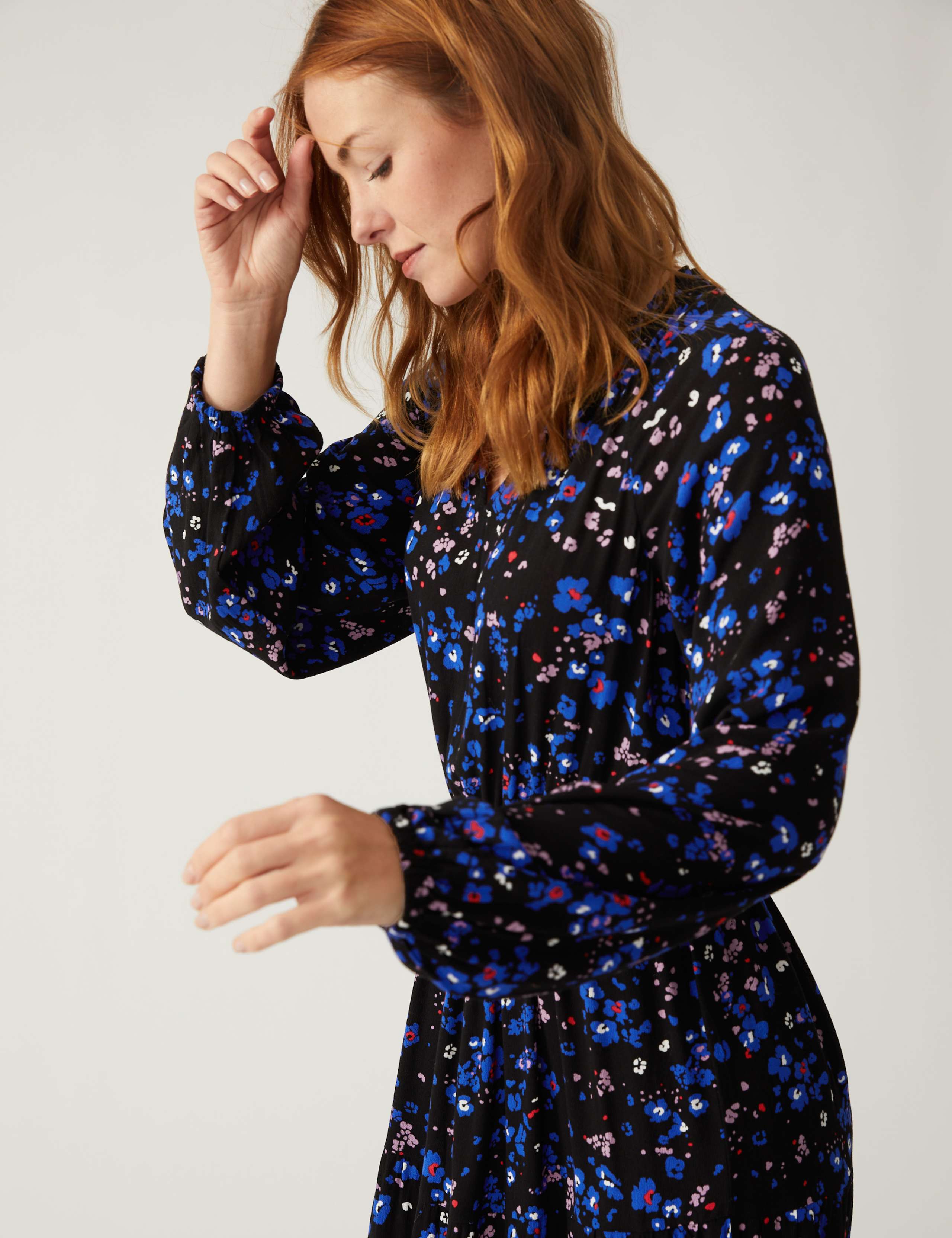 Floral V-Neck Midi Waisted Dress 3 of 5