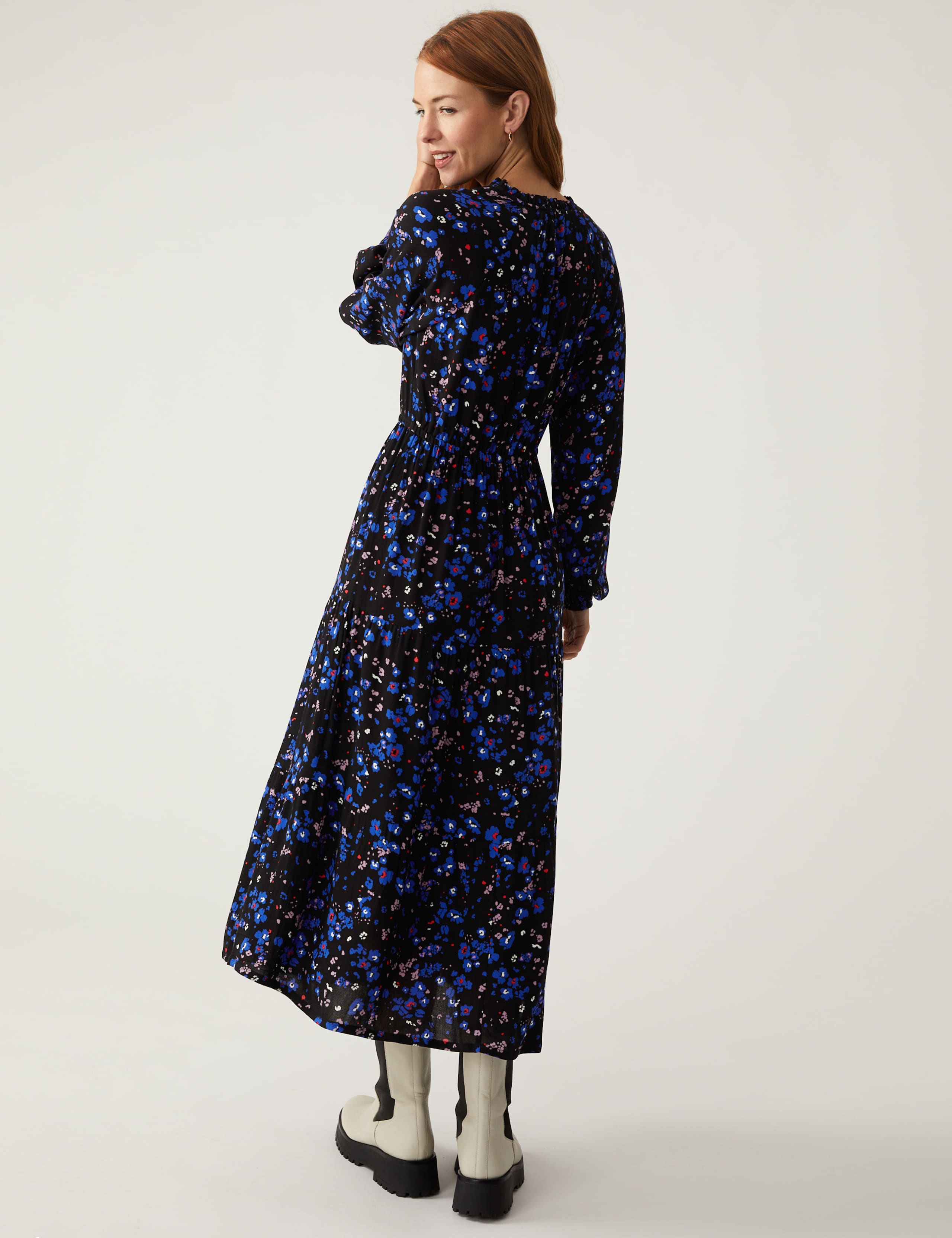 Floral V-Neck Midi Waisted Dress 5 of 5