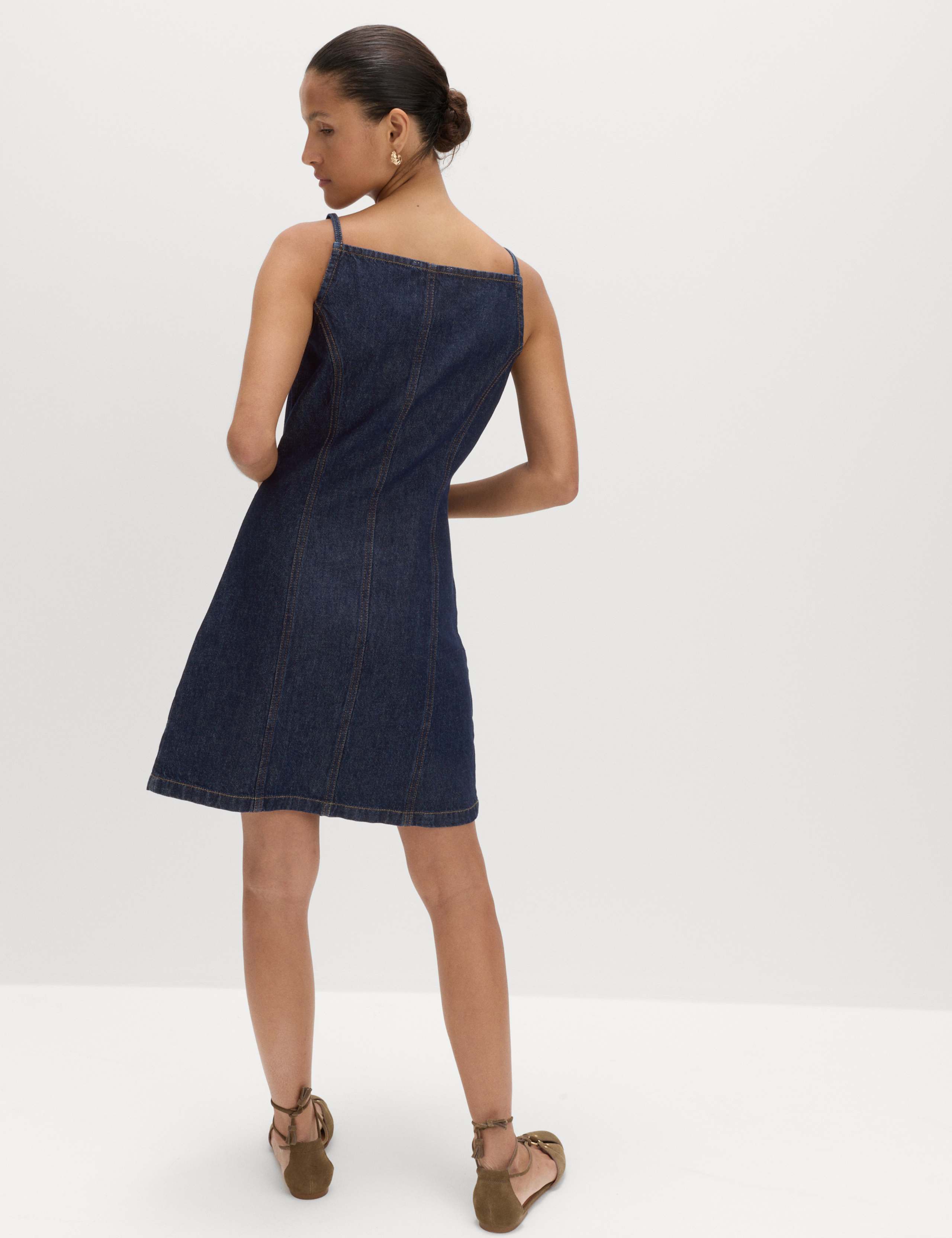 Denim Button Through Strappy Mini Shift Dress 4 of 6