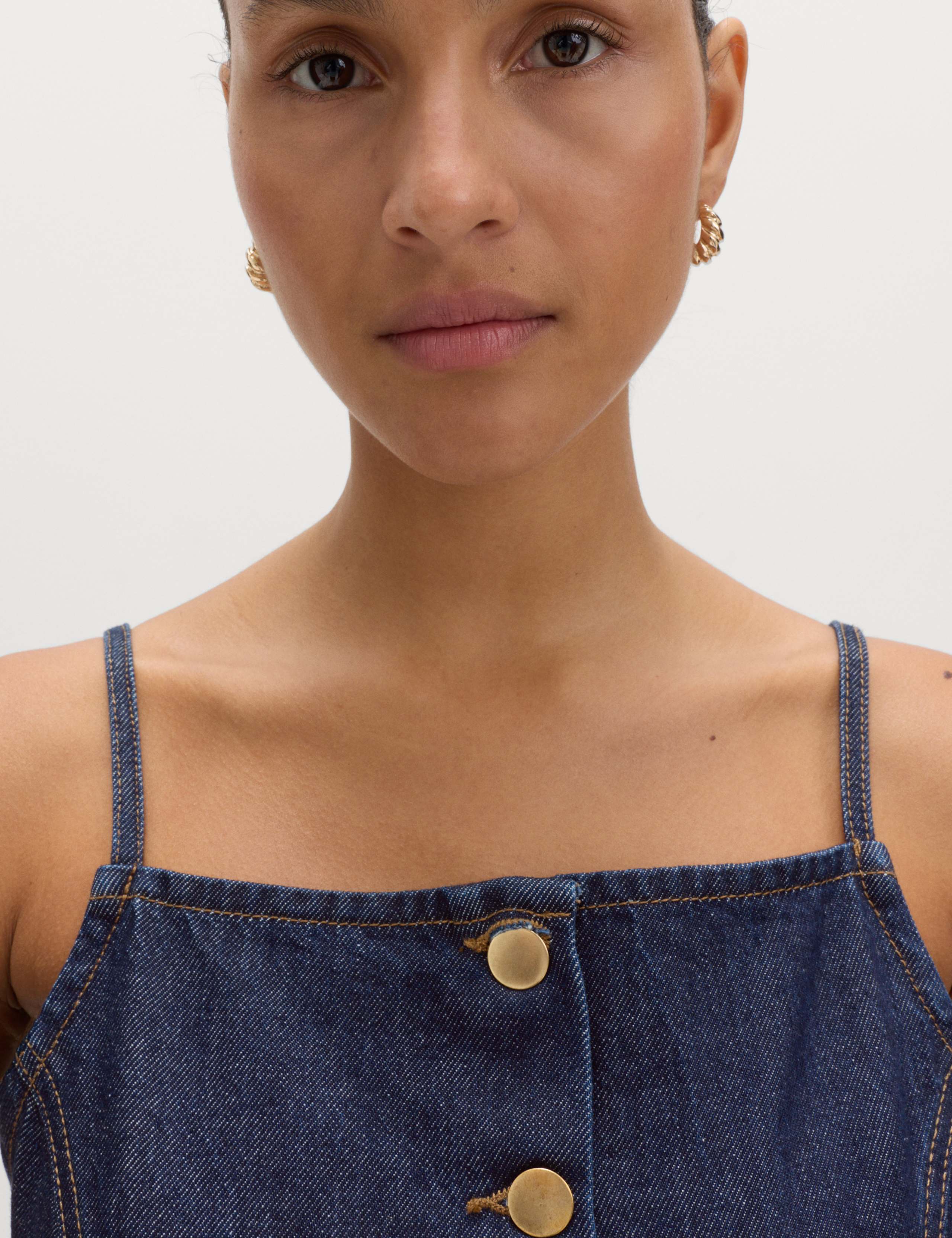 Denim Button Through Strappy Mini Shift Dress 5 of 6