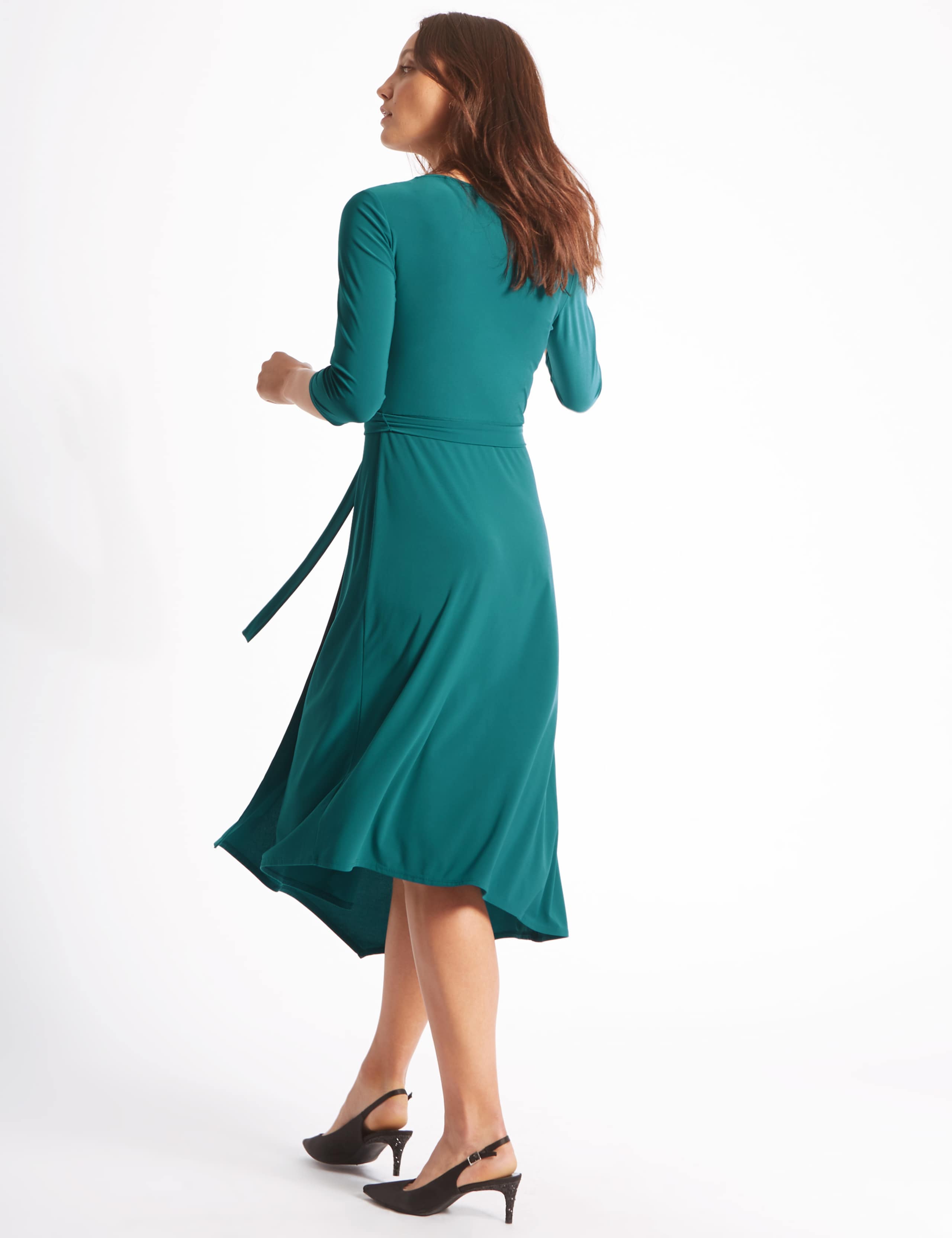 Asymmetrical Hem 3/4 Sleeve Wrap Midi Dress 4 of 4