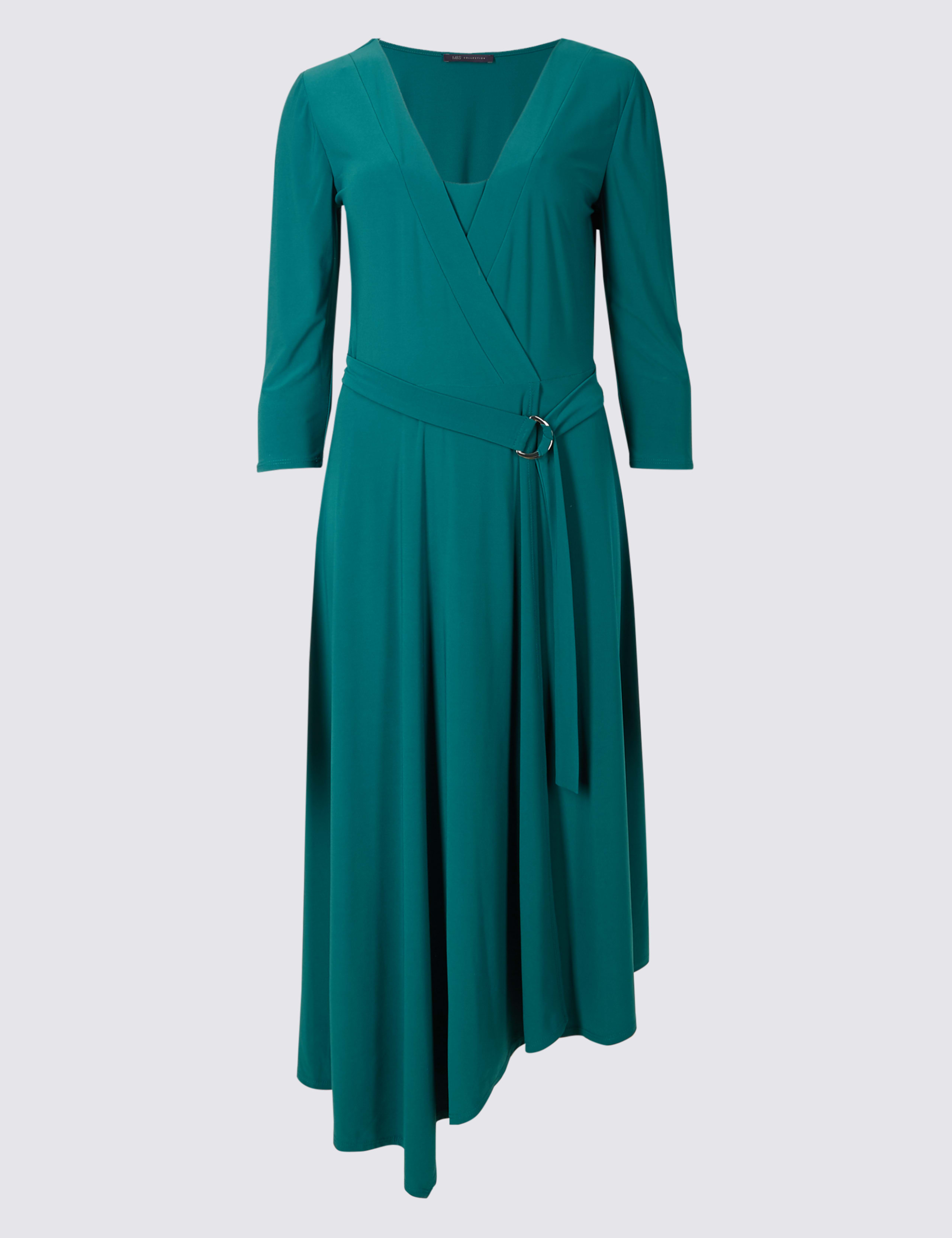 Asymmetrical Hem 3/4 Sleeve Wrap Midi Dress 2 of 4