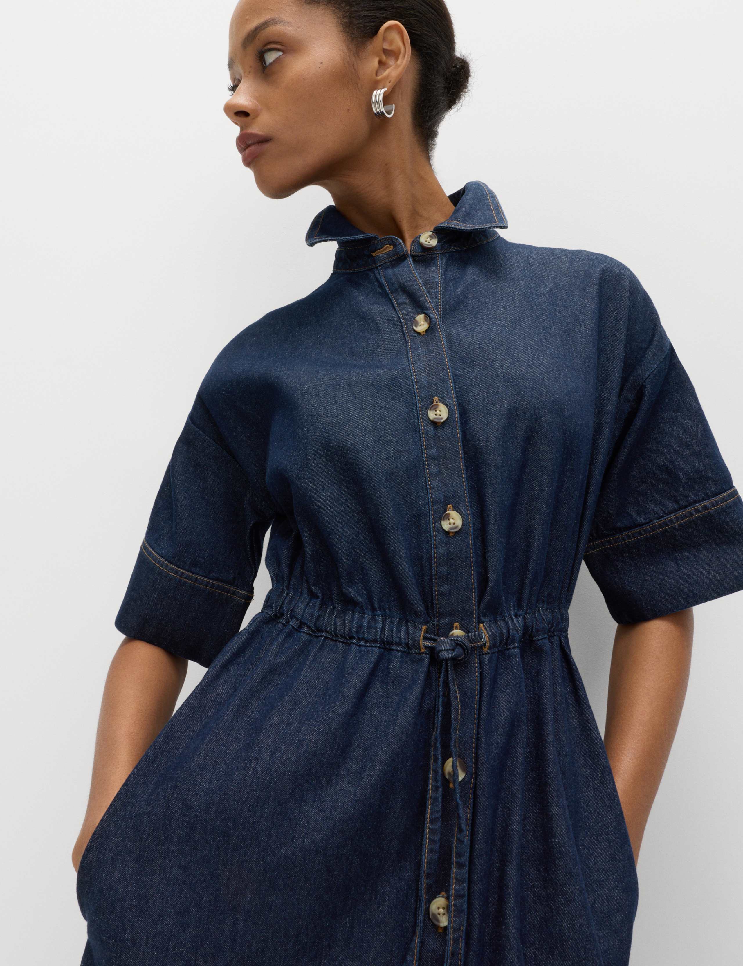 Pure Cotton Denim Midi Shirt Dress 3 of 6