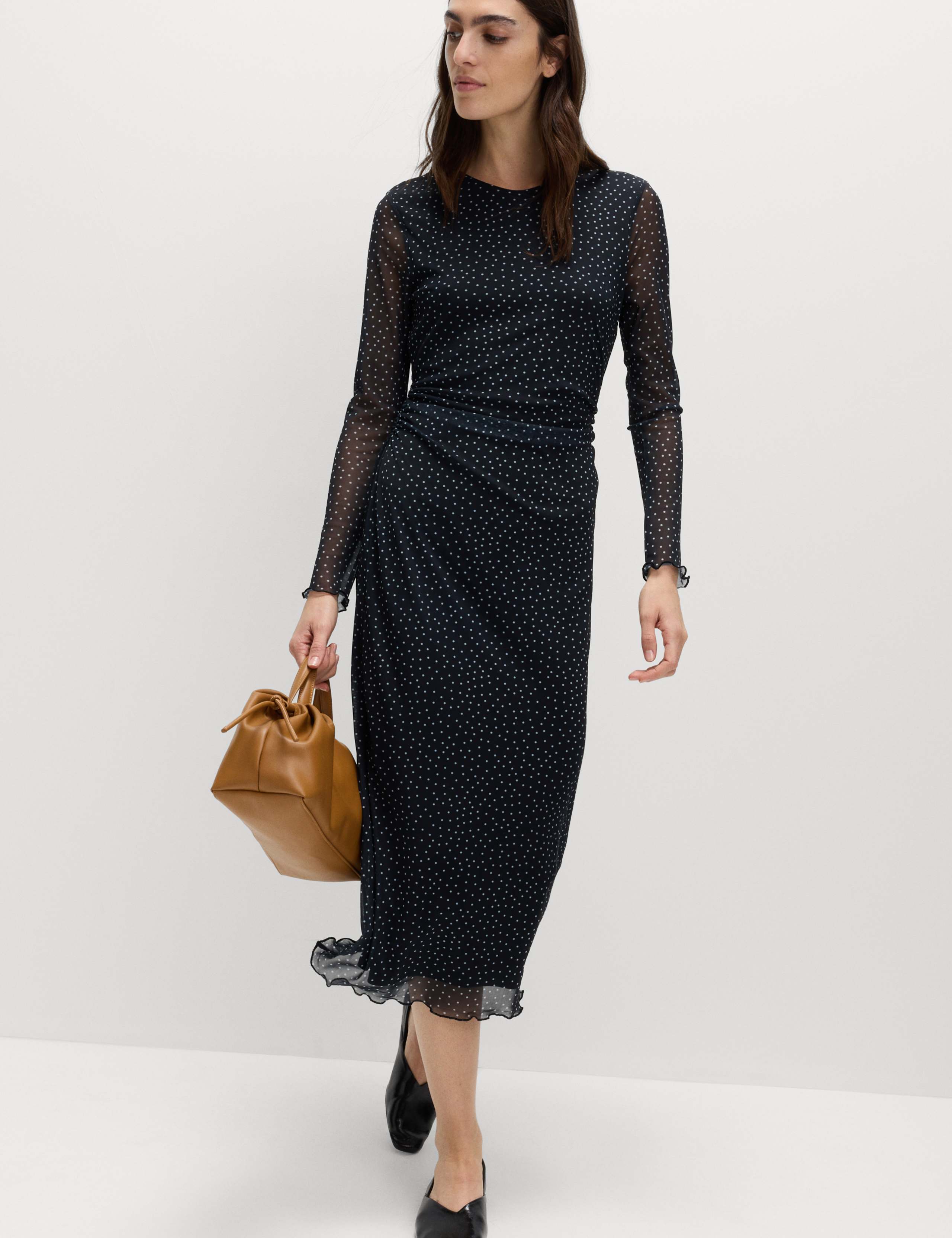 Jersey Mesh Spot Print Midi Column Dress 1 of 6