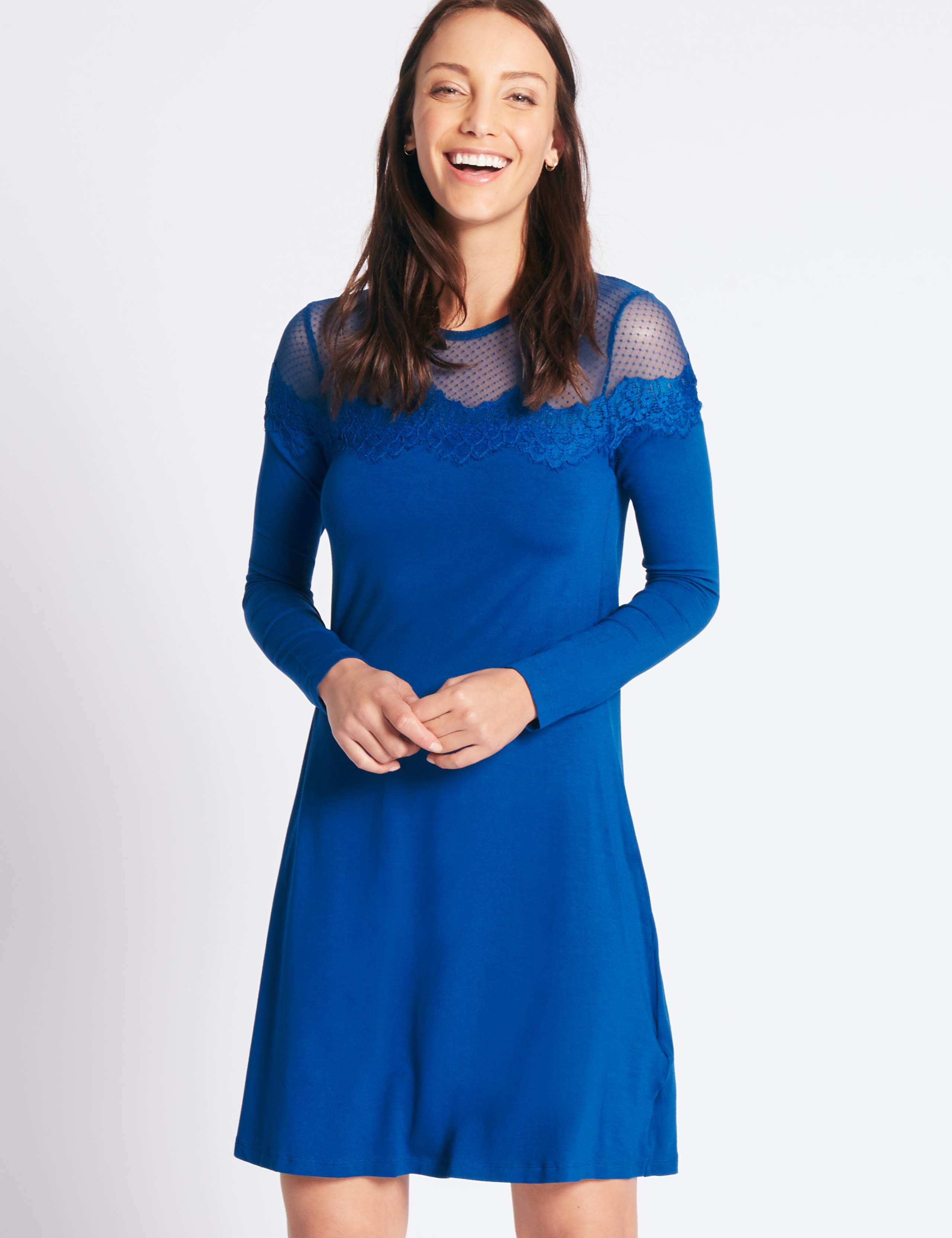 Lace Yoke Long Sleeve Swing Dress 3 of 4