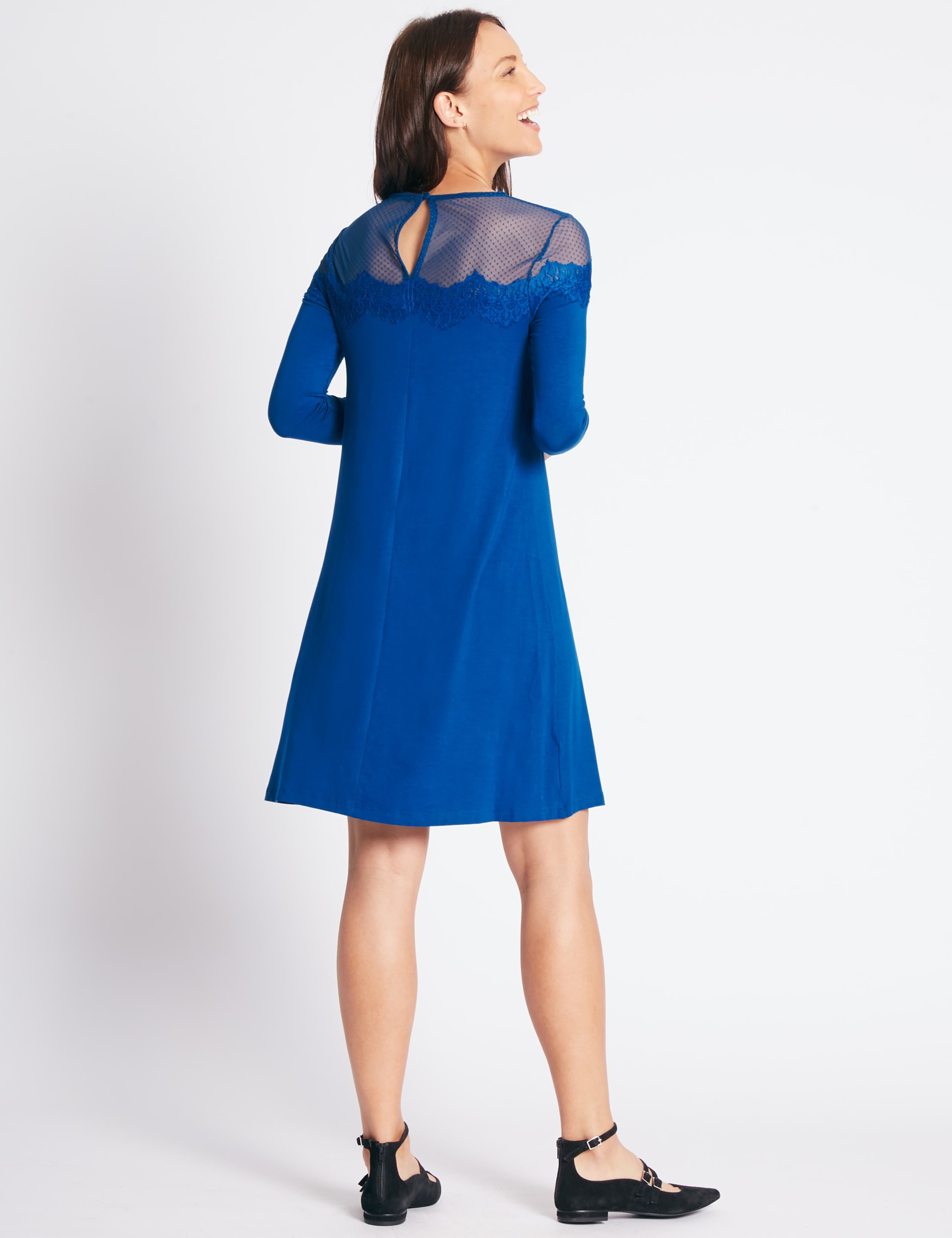 Lace Yoke Long Sleeve Swing Dress 4 of 4