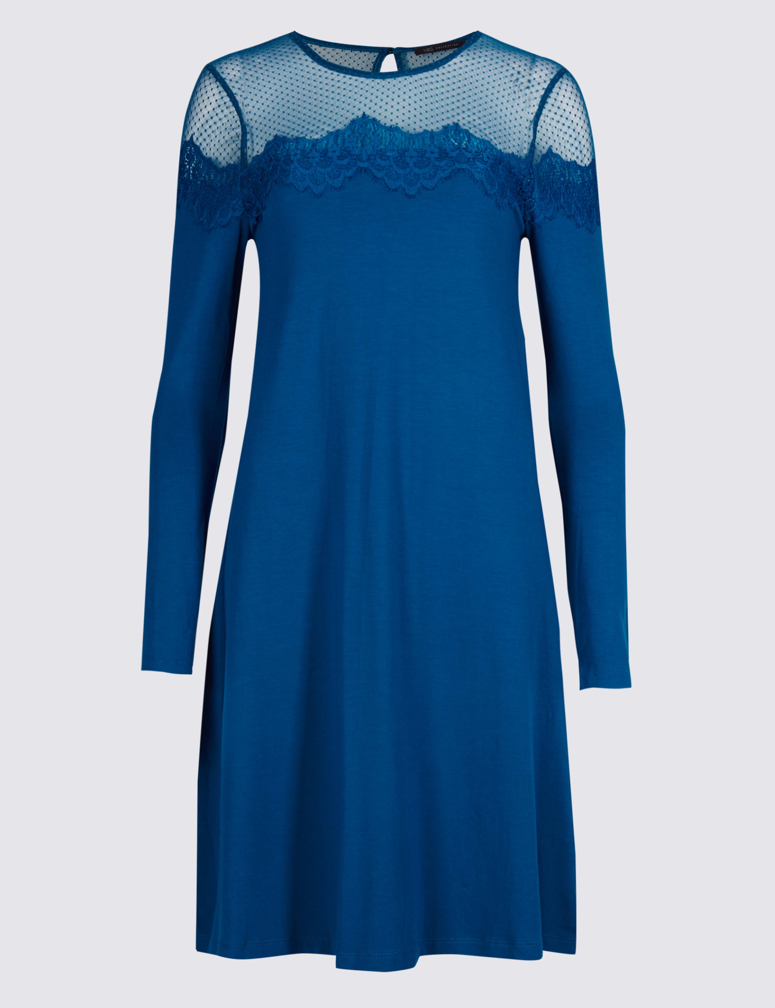 Lace Yoke Long Sleeve Swing Dress 2 of 4