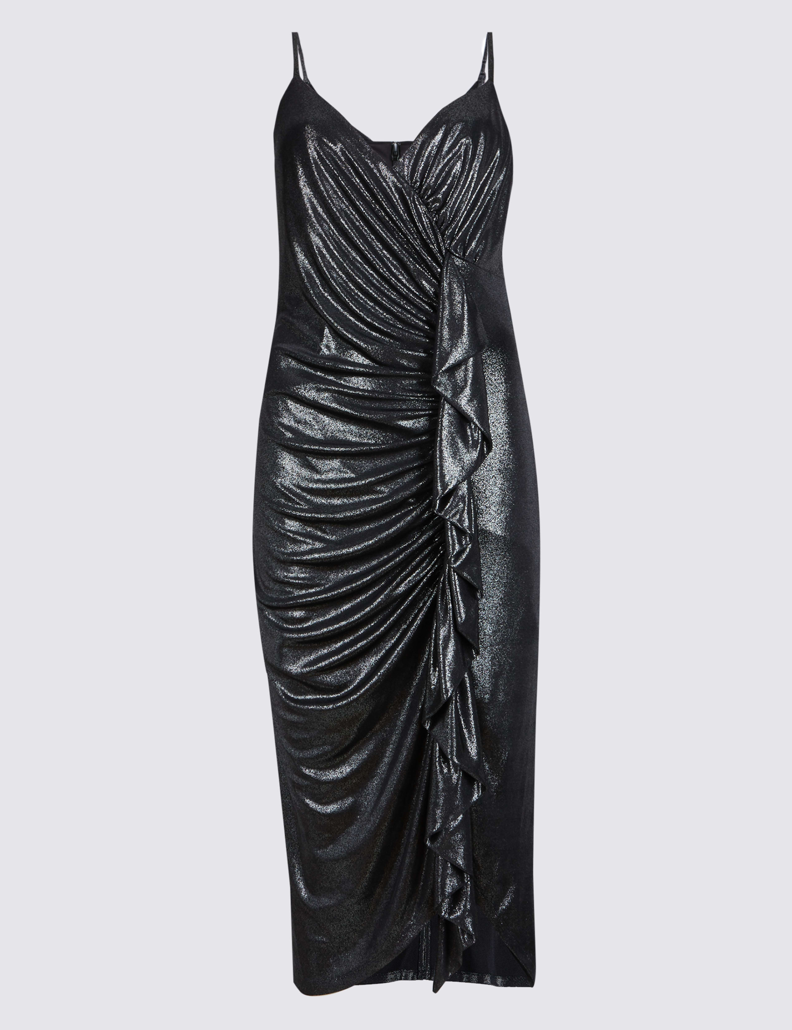 Ruched Ruffle Bodycon Midi Dress 2 of 4