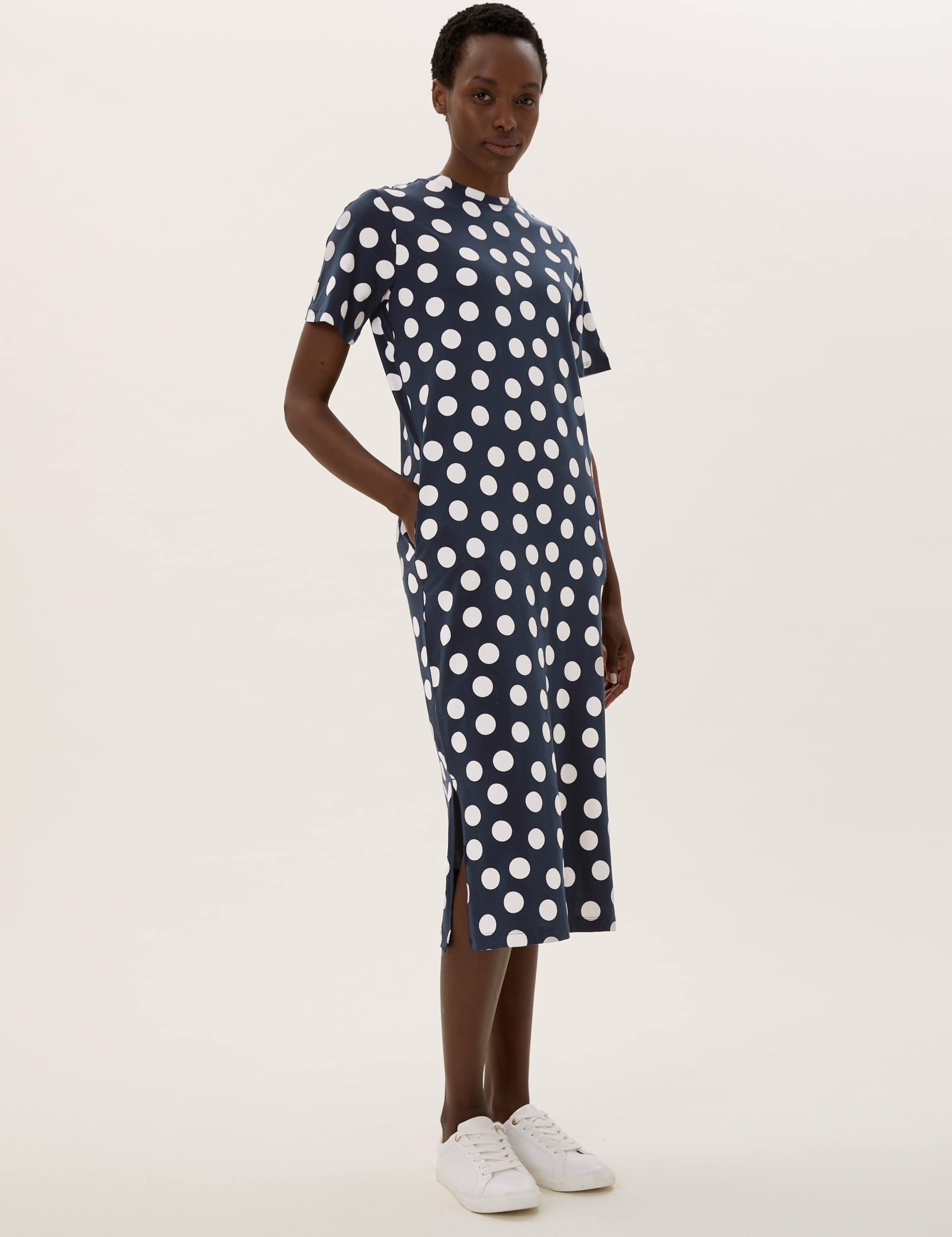 Pure Cotton Polka Dot Midi T-Shirt Dress 1 of 6