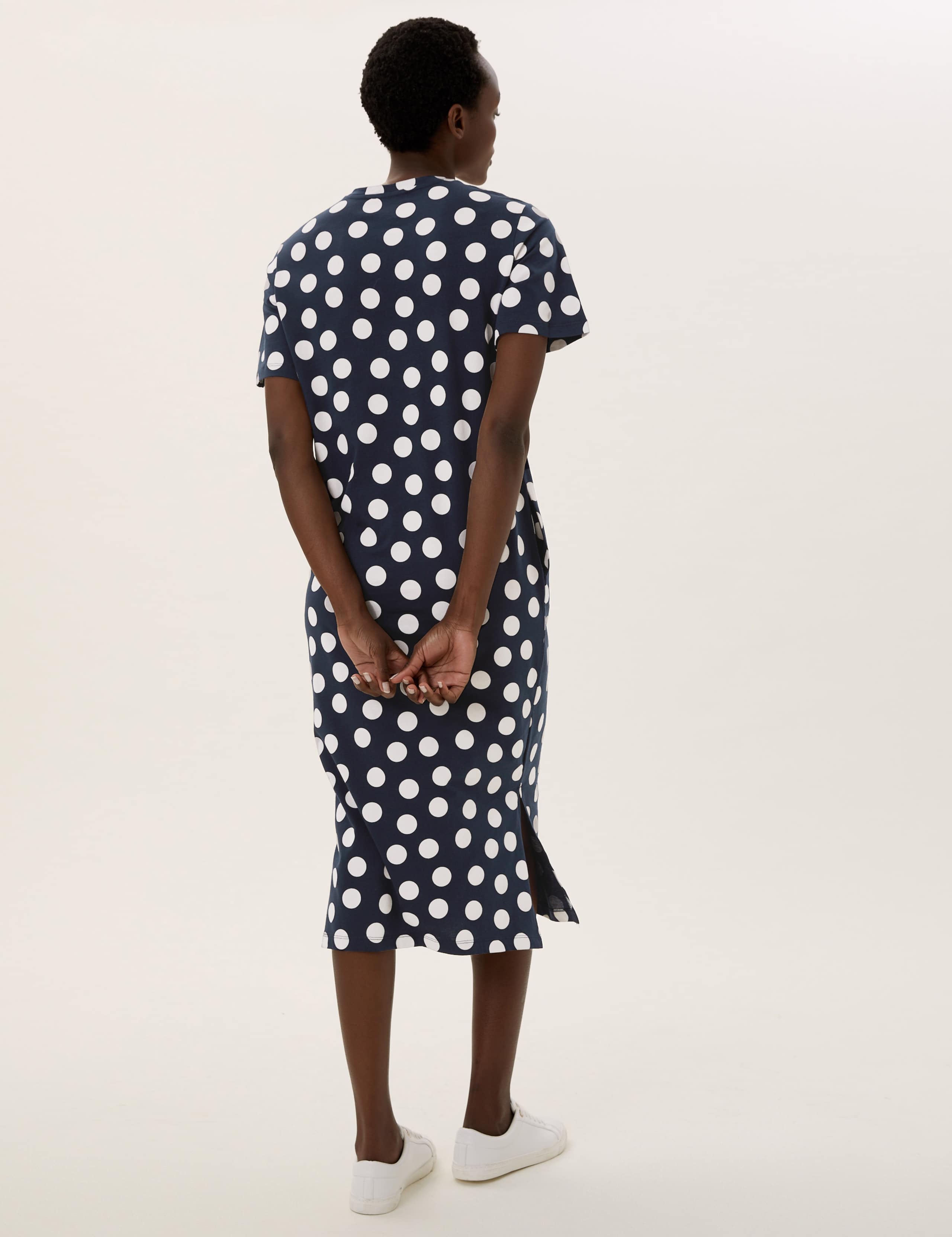 Pure Cotton Polka Dot Midi T-Shirt Dress 4 of 6