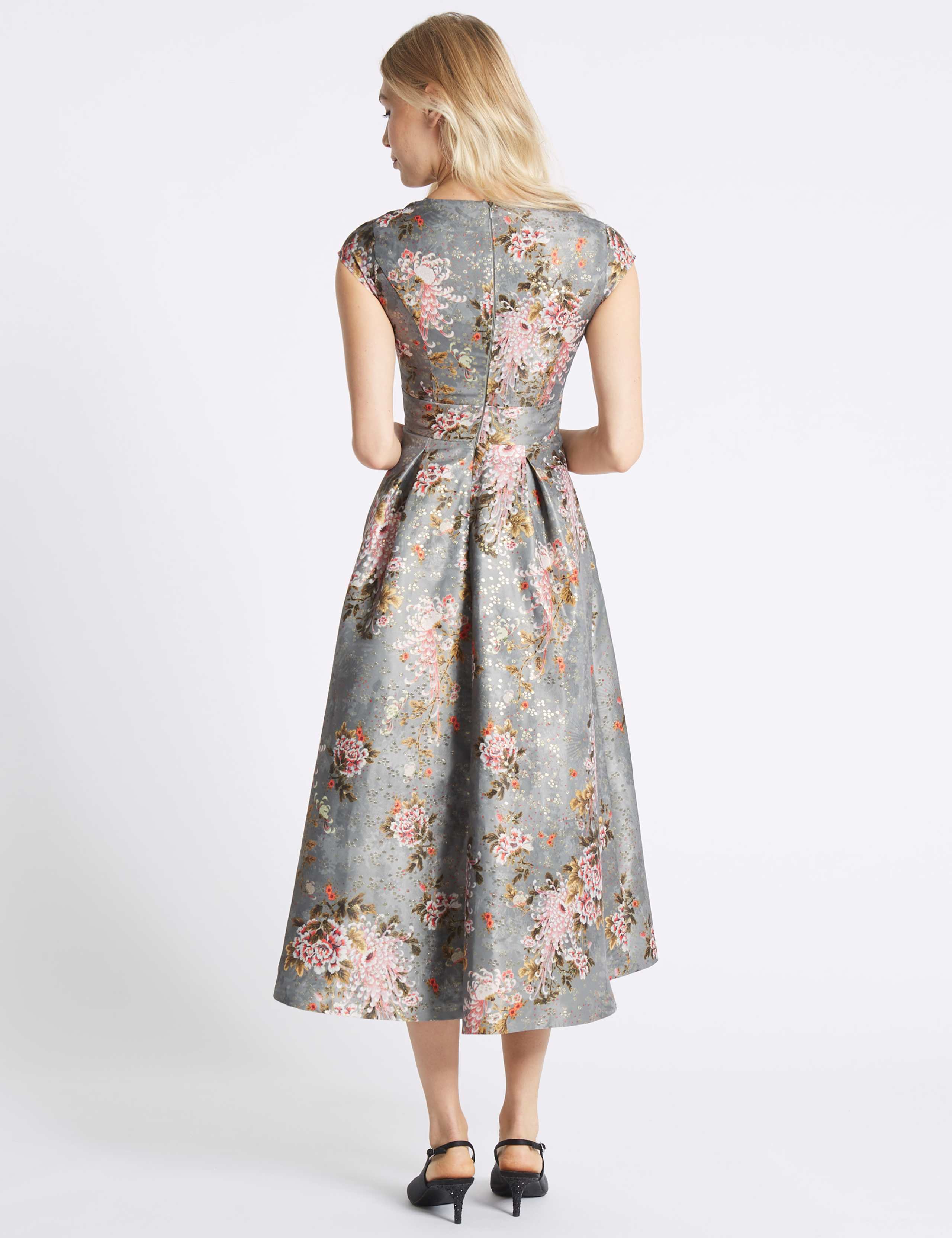 Jacquard Cap Sleeve Prom Midi Dress 4 of 6