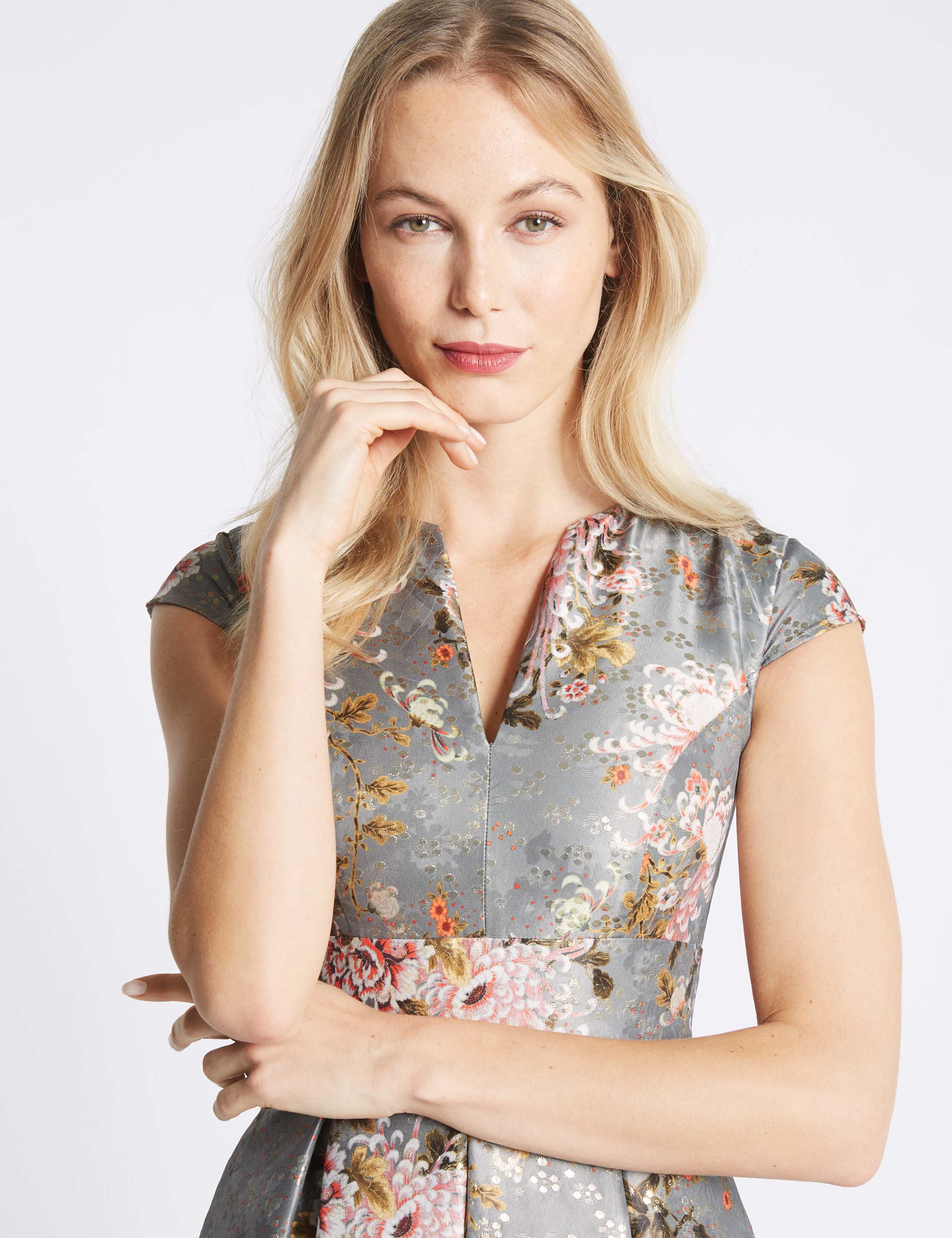 Jacquard Cap Sleeve Prom Midi Dress 5 of 6