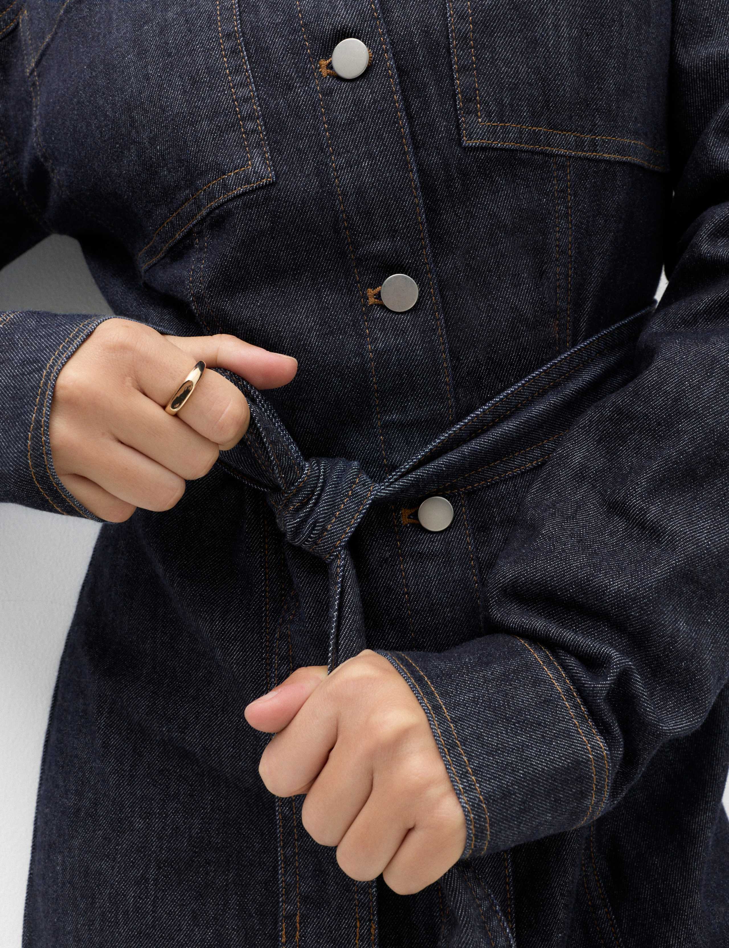 Denim Funnel Neck Midi Column Dress 3 of 6