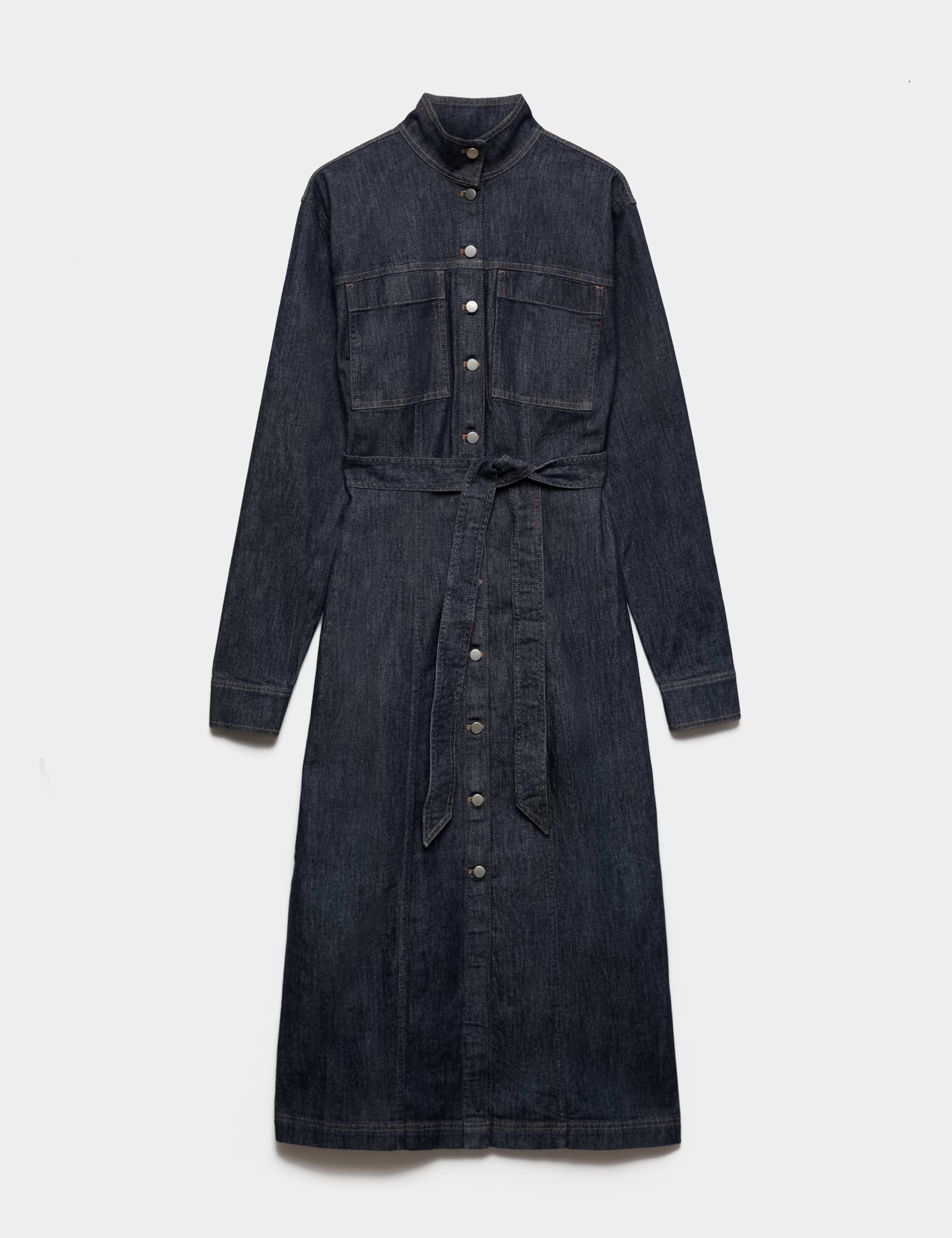 Denim Funnel Neck Midi Column Dress 2 of 6
