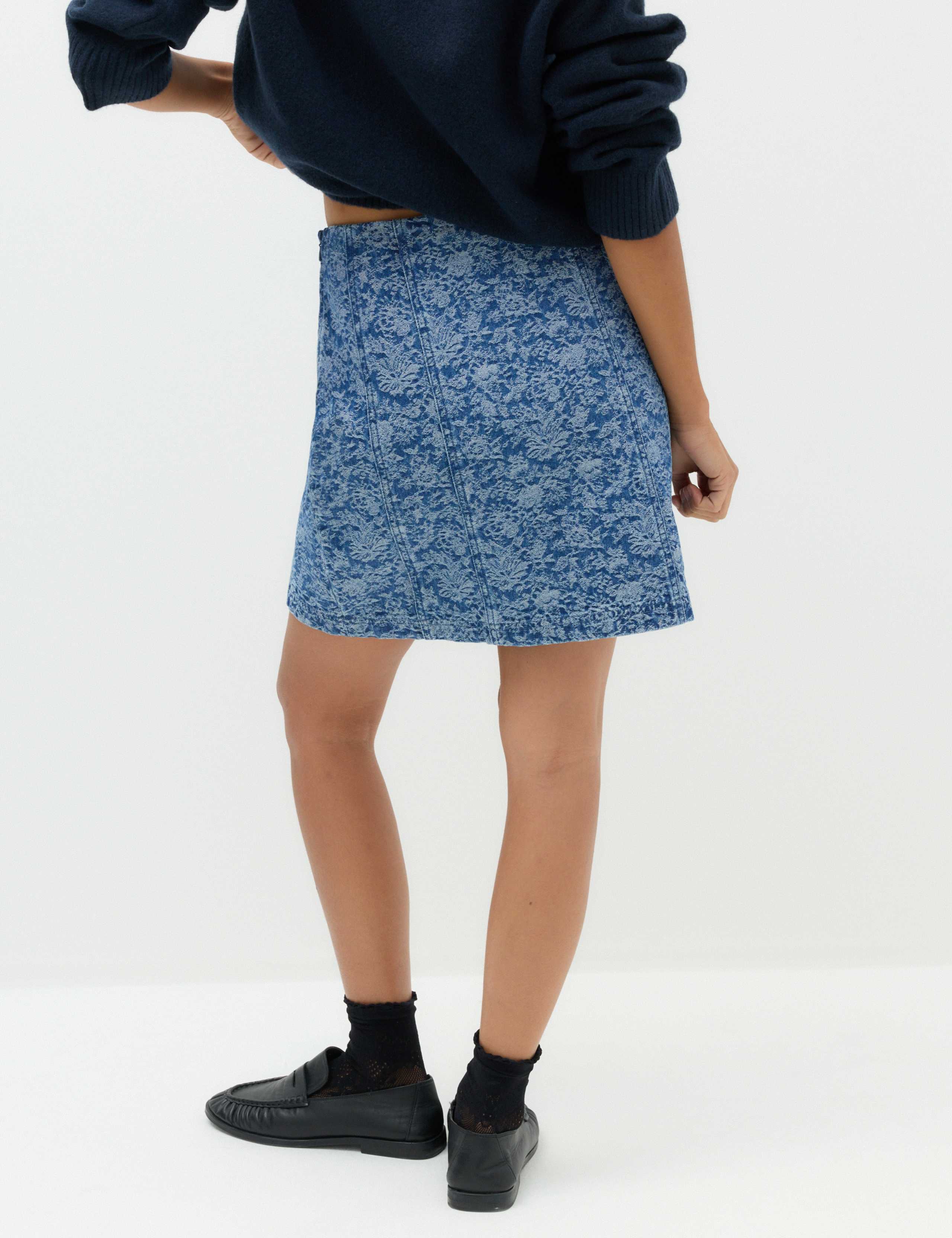Denim Jacquard Mini A-Line Skirt 4 of 5