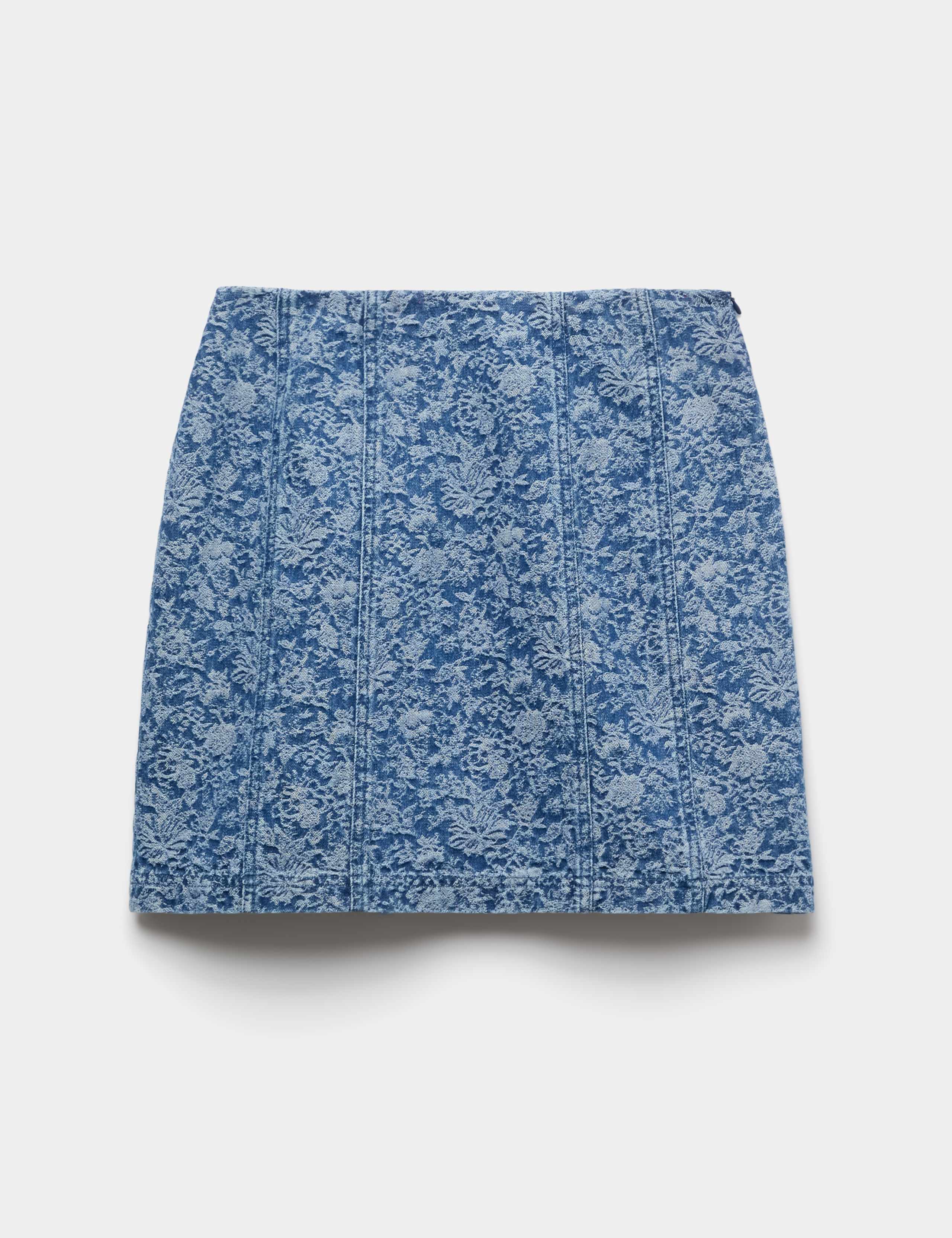 Denim Jacquard Mini A-Line Skirt 2 of 5