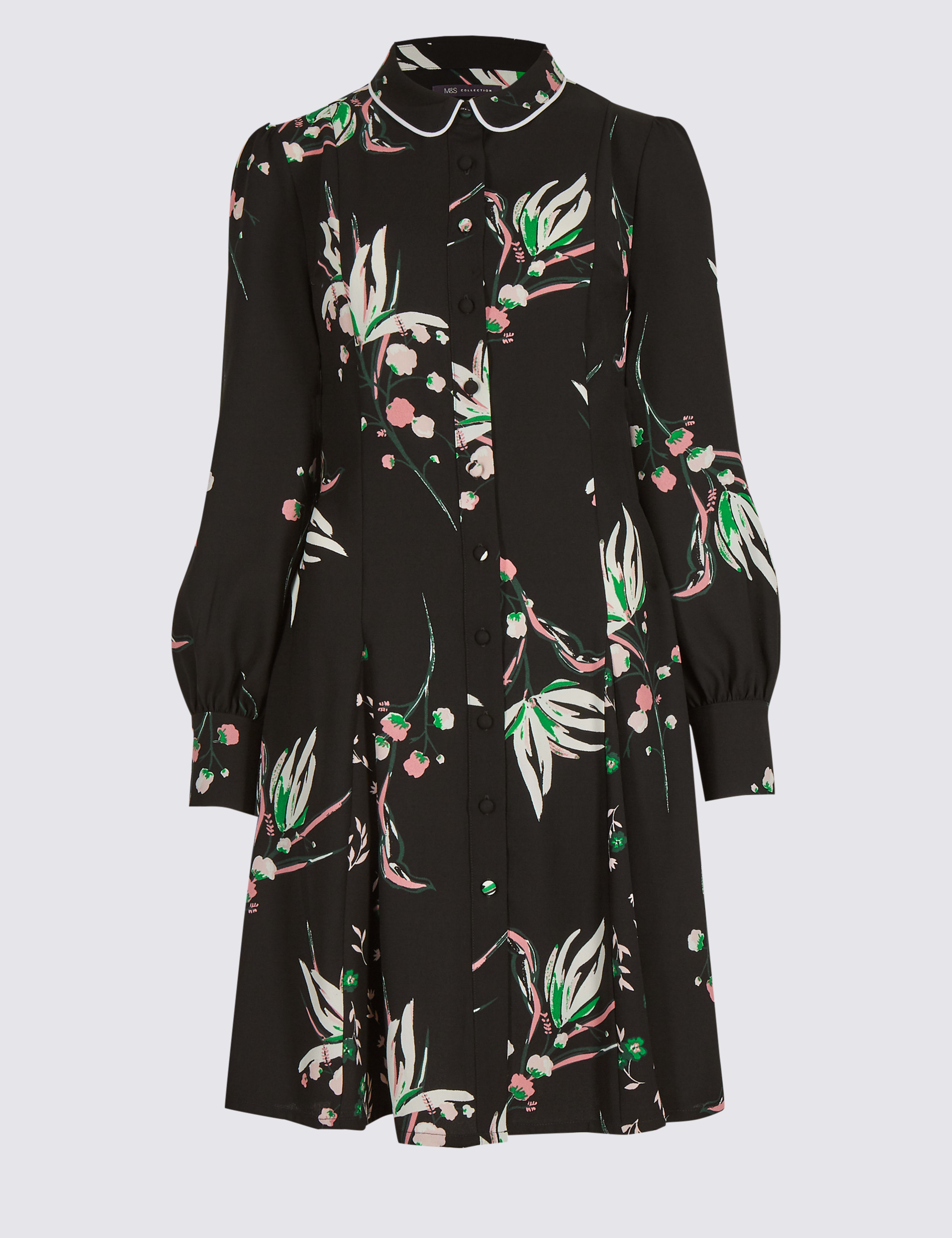 Printed Long Sleeve Shirt Dress 2 of 4