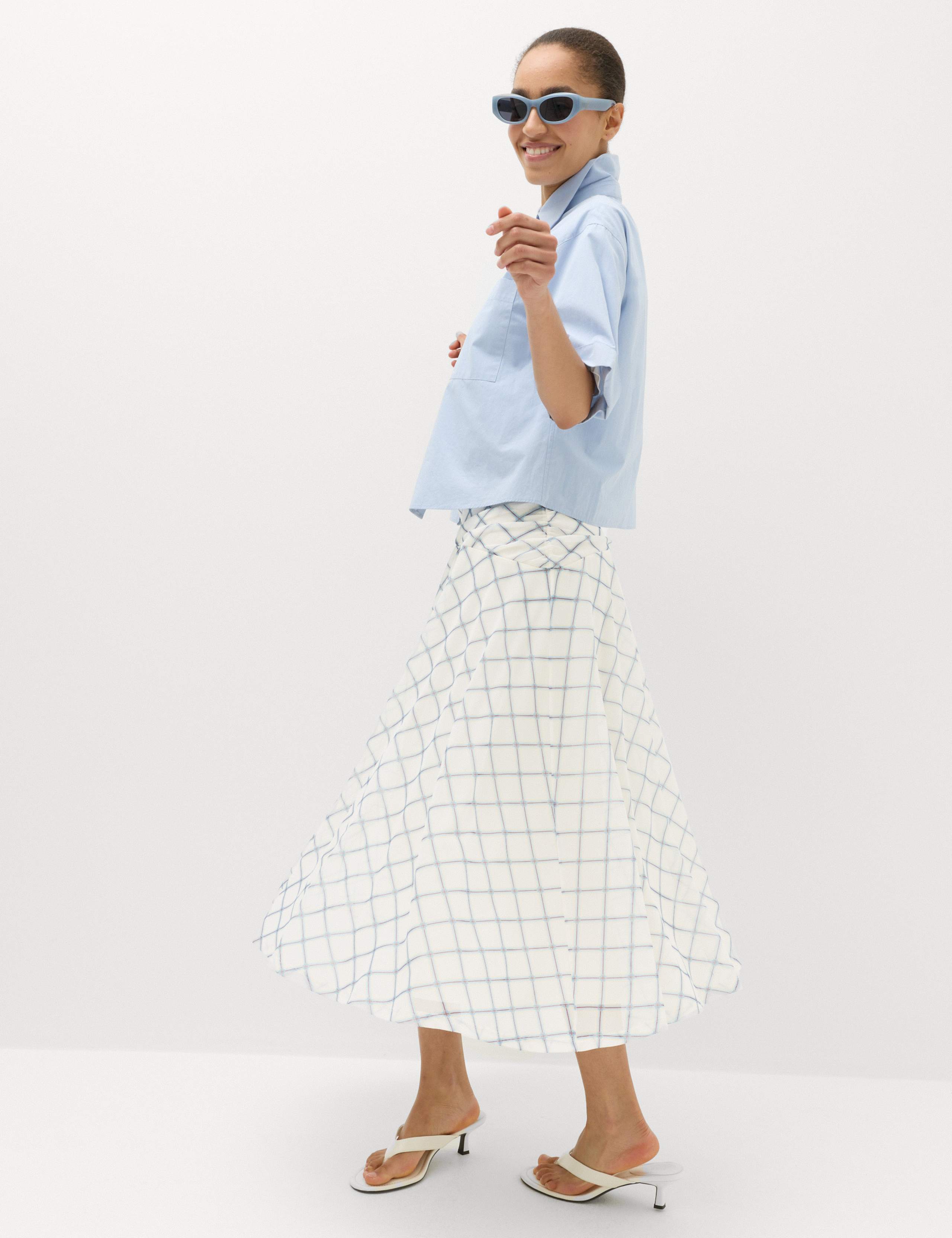 Mesh Checked Midi A-Line Skirt 4 of 7