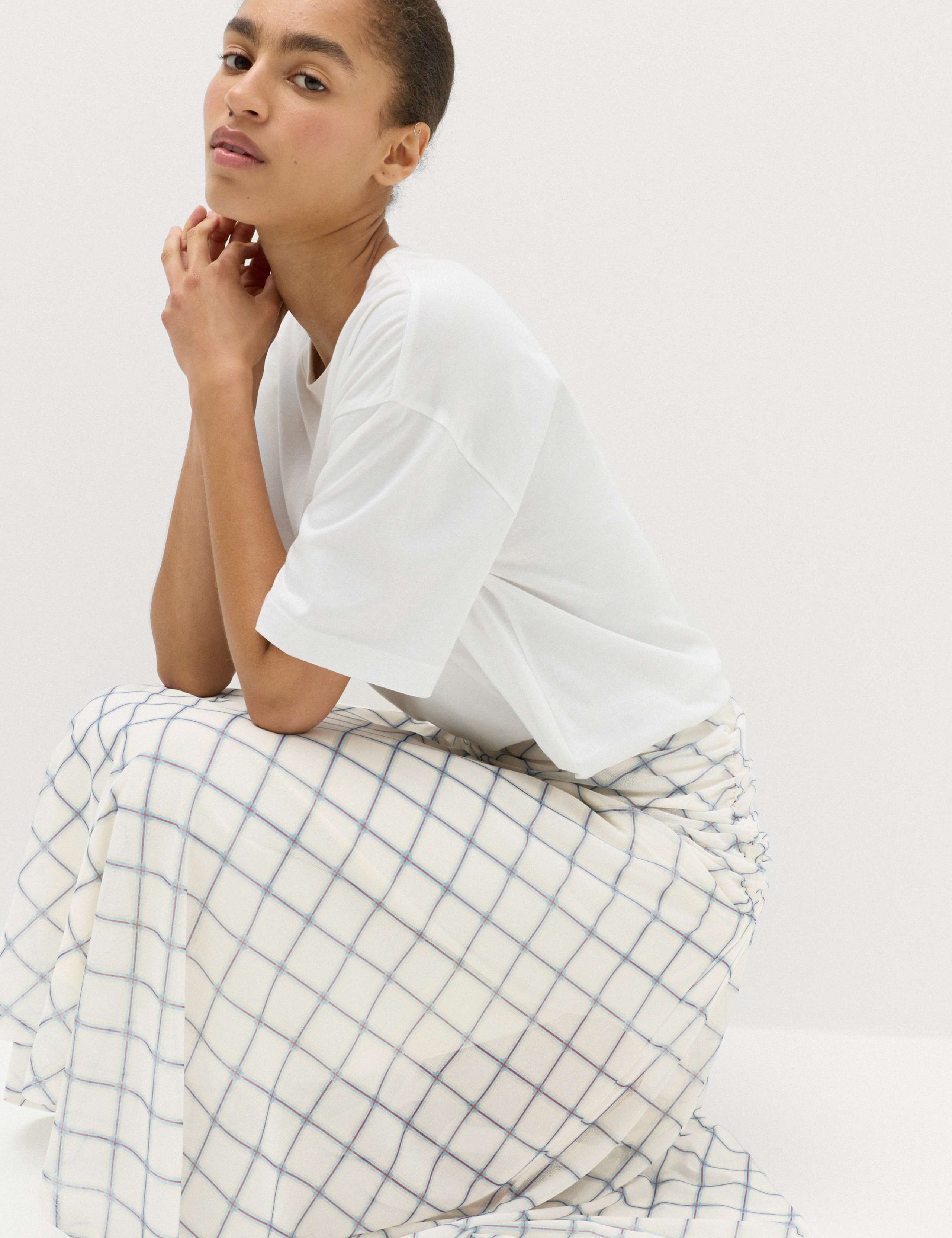Mesh Checked Midi A-Line Skirt 5 of 7