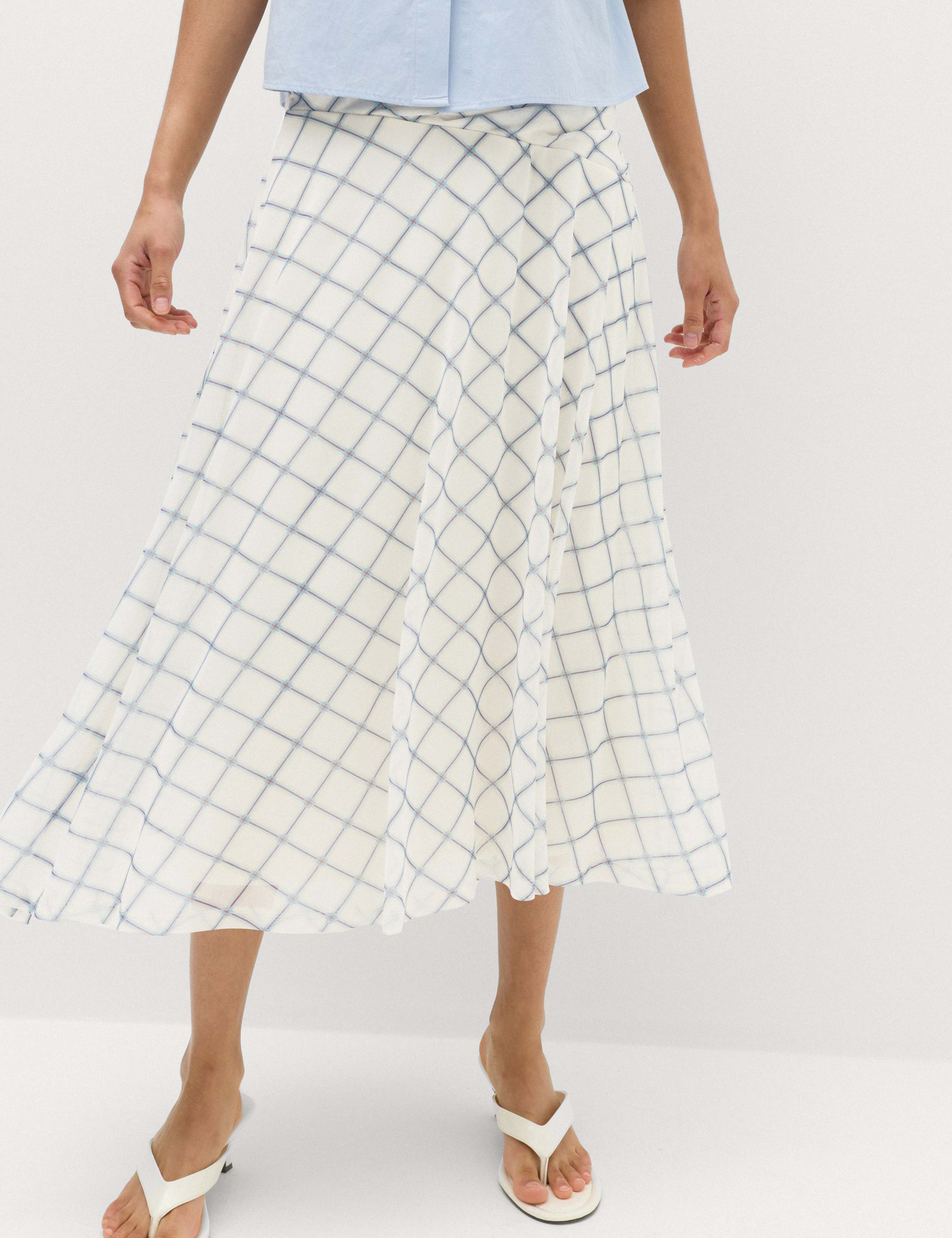 Mesh Checked Midi A-Line Skirt 7 of 7