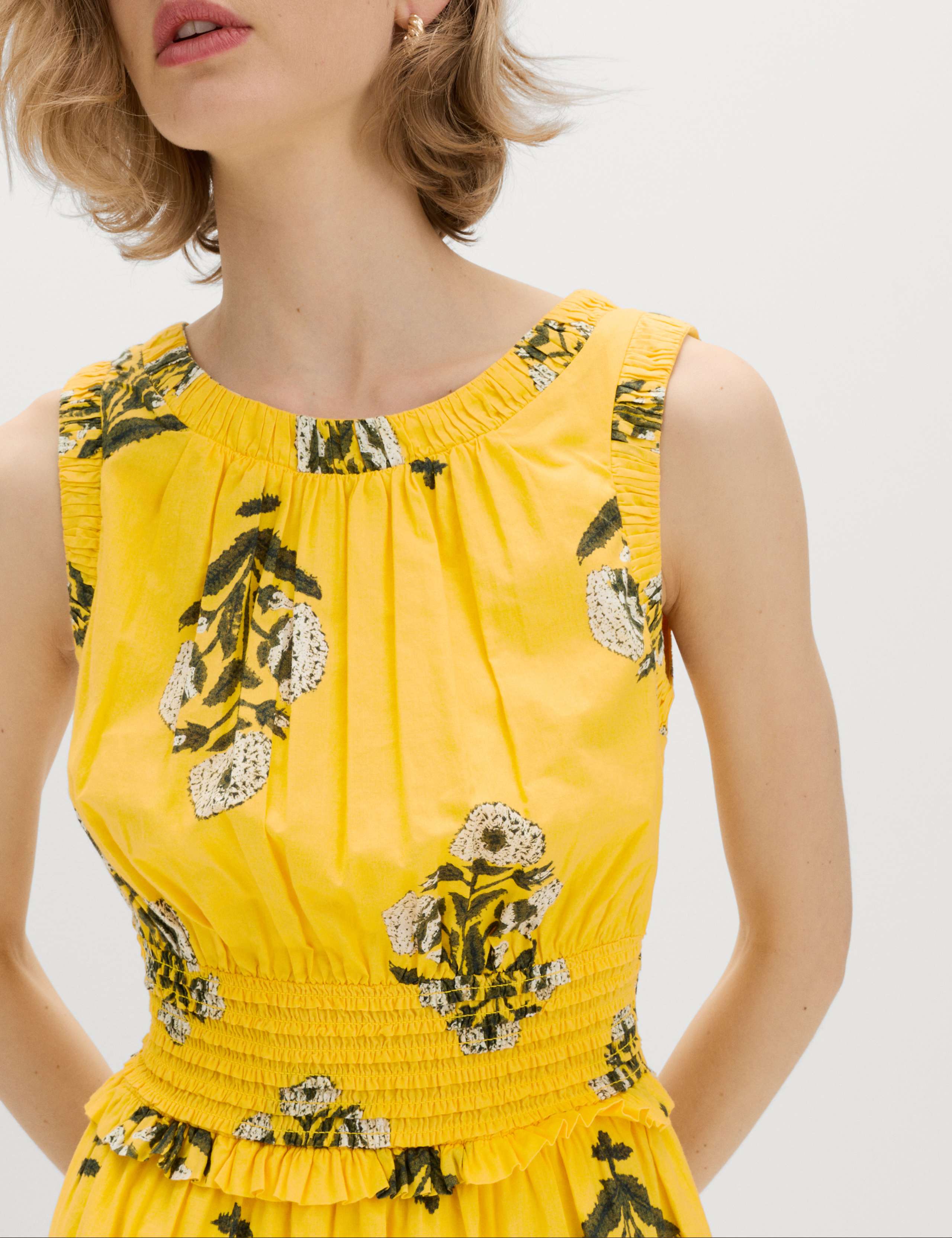 Pure Cotton Floral Midi Waisted Dress 3 of 5