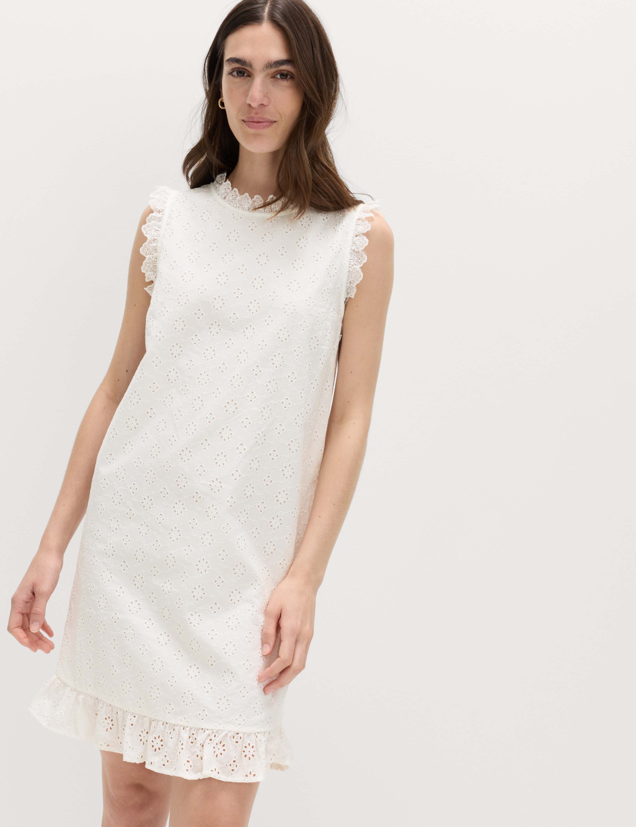 Pure Cotton Broderie Mini Shift Dress 1 of 6