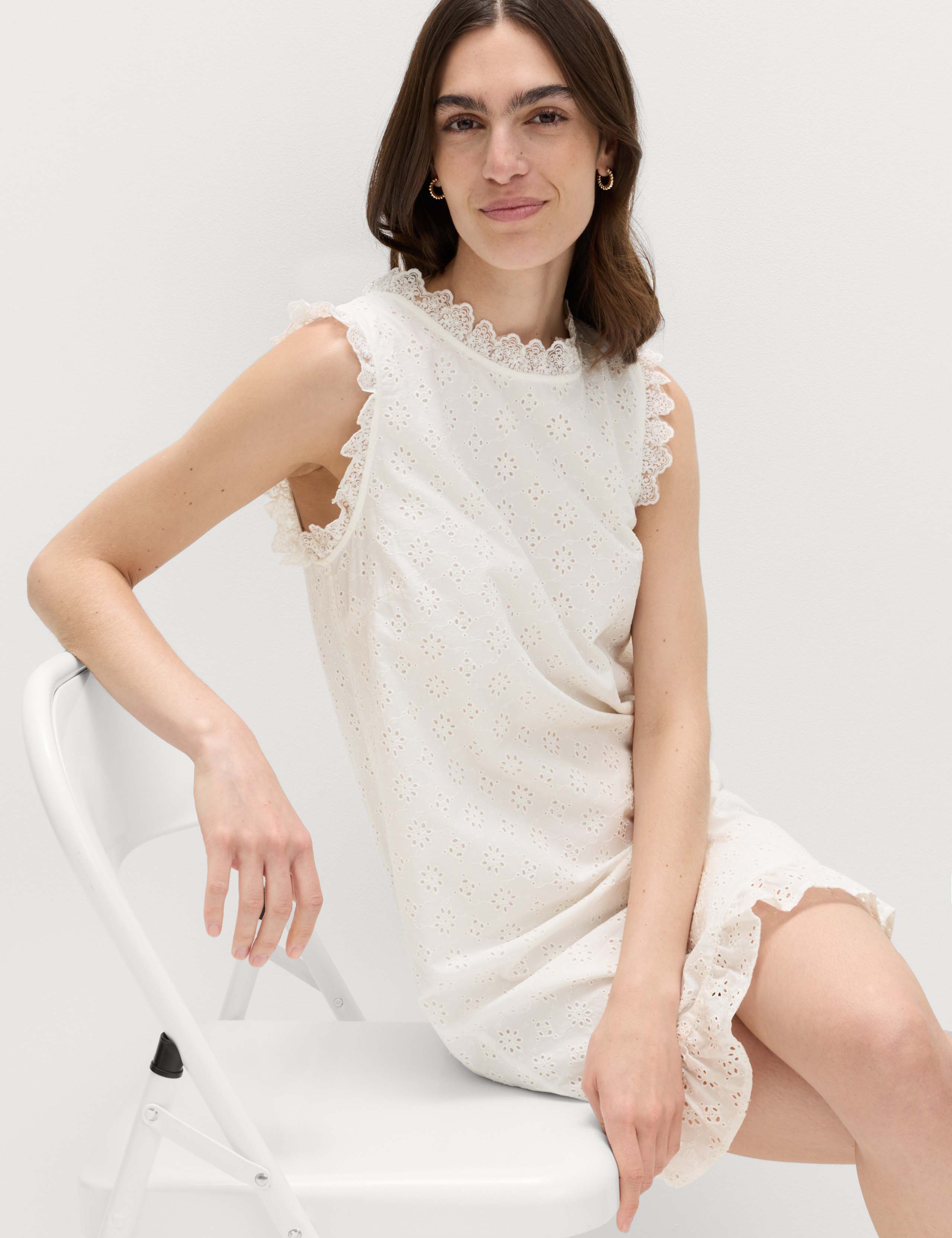Pure Cotton Broderie Mini Shift Dress 6 of 6