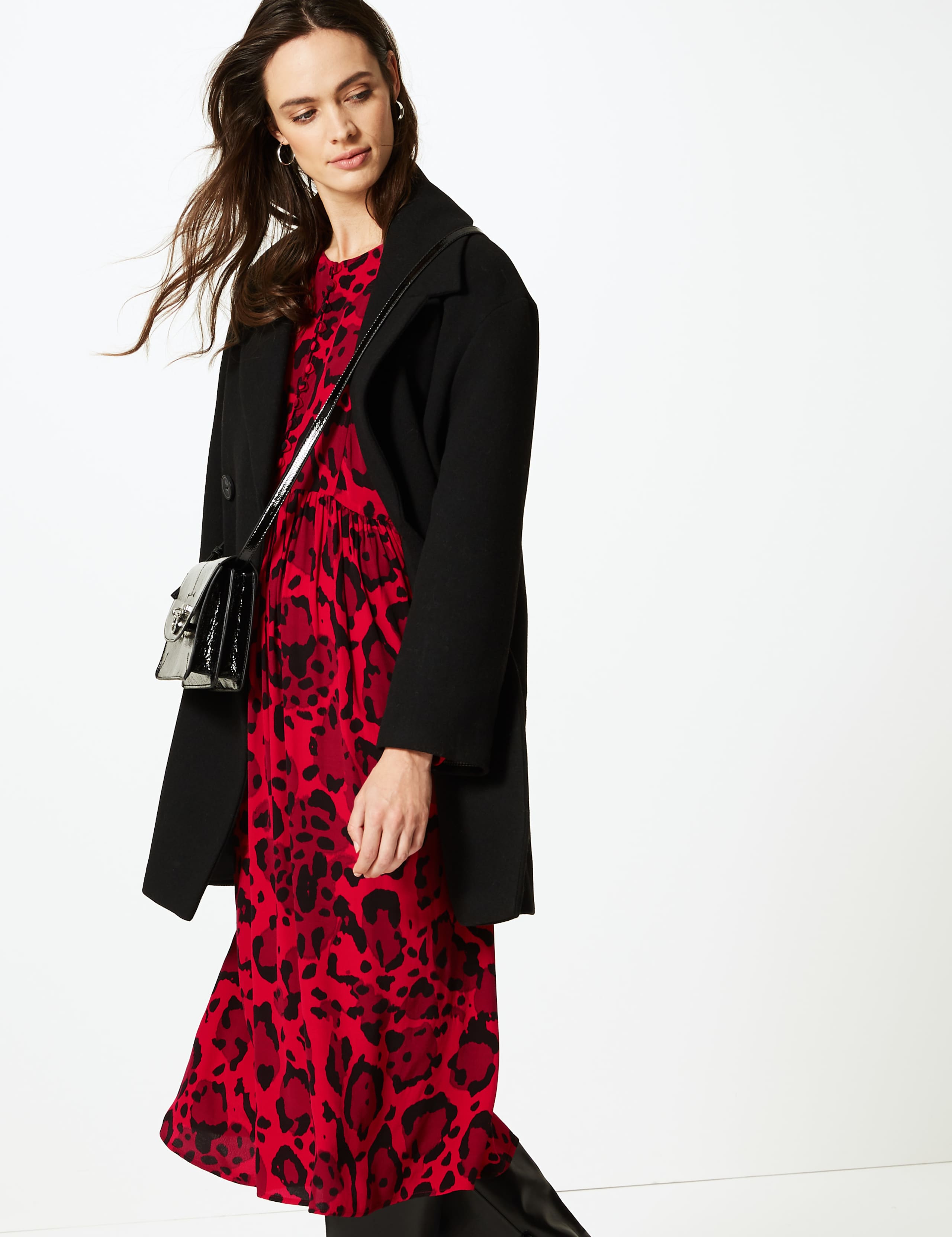Animal Print Long Sleeve Tea Midi Dress 3 of 5