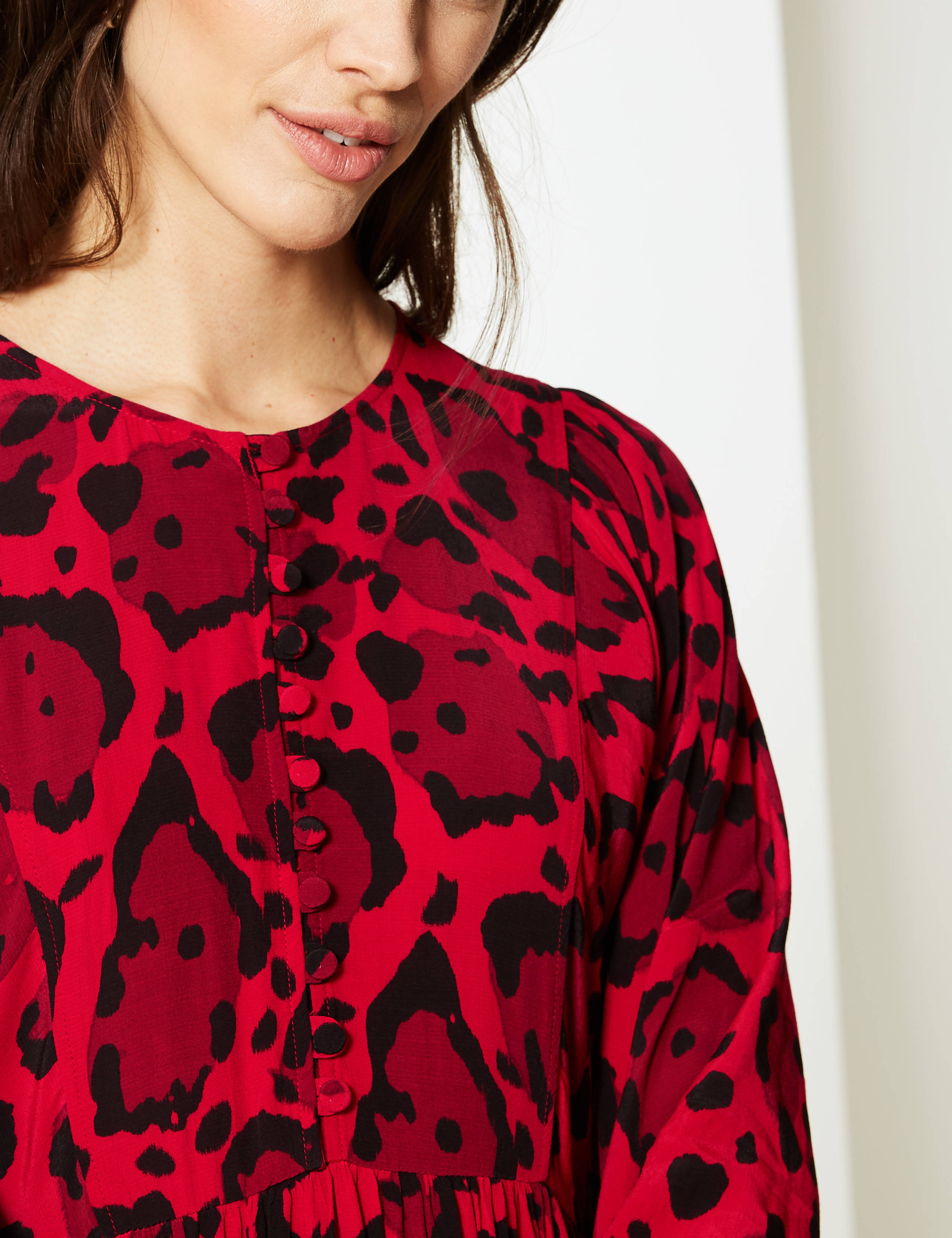 Animal Print Long Sleeve Tea Midi Dress 4 of 5