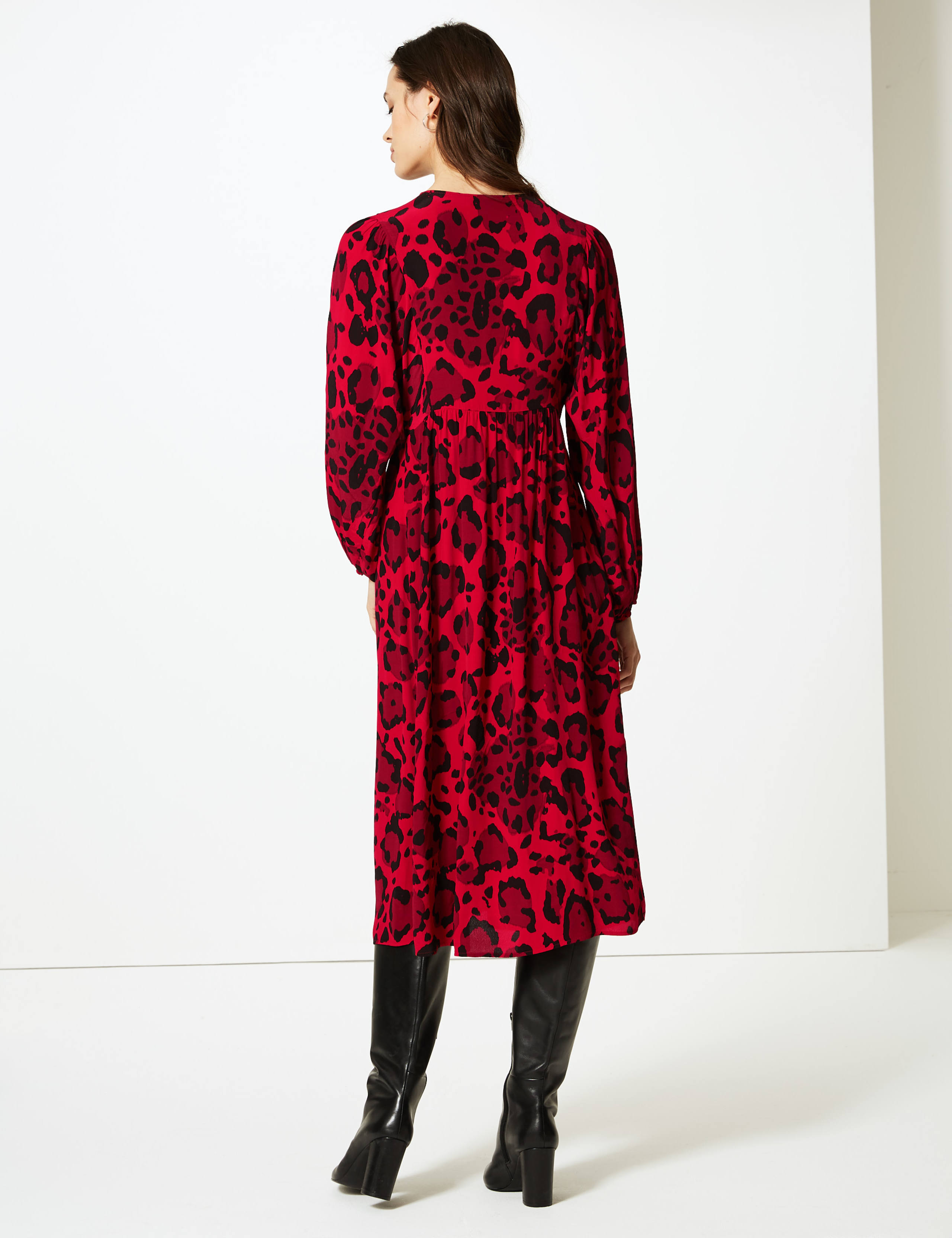 Animal Print Long Sleeve Tea Midi Dress 5 of 5