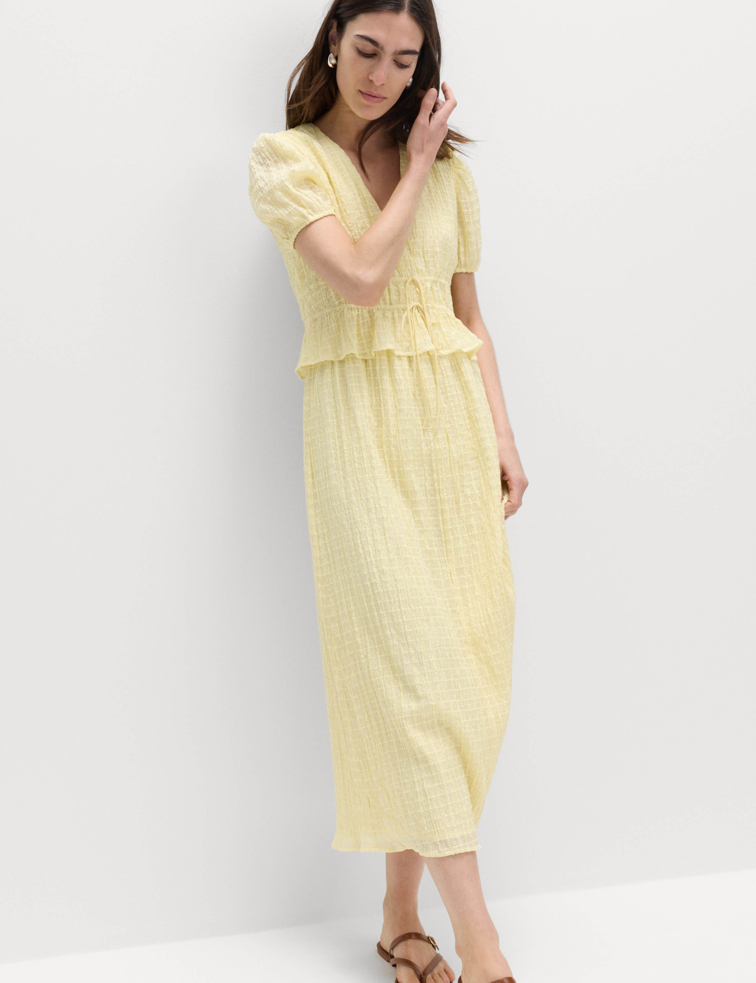 Lyocell Blend V-Neck Midi Waisted Dress 3 of 6